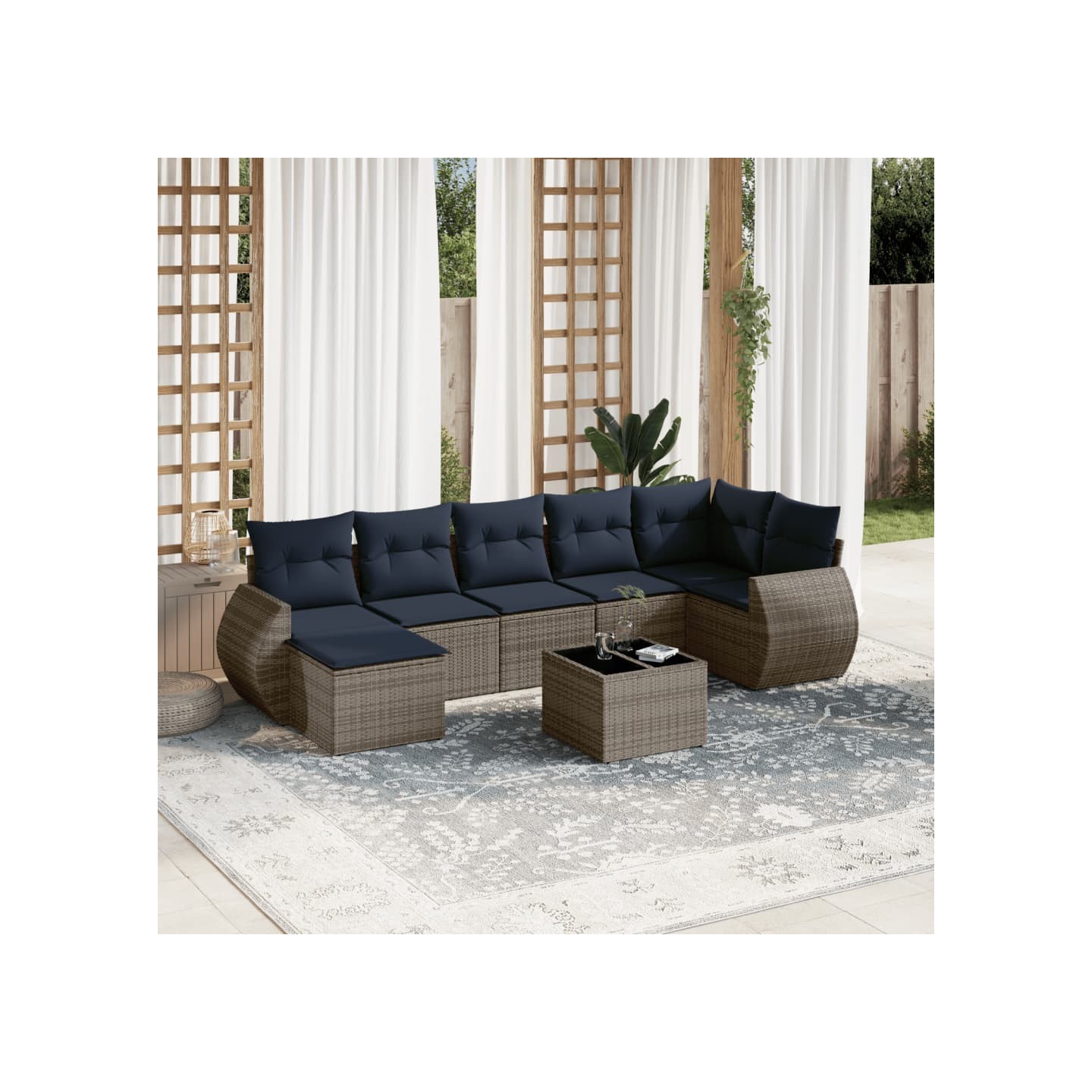 Ensemble de canapé de jardin 8 pcs avec coussins gris résine tressée