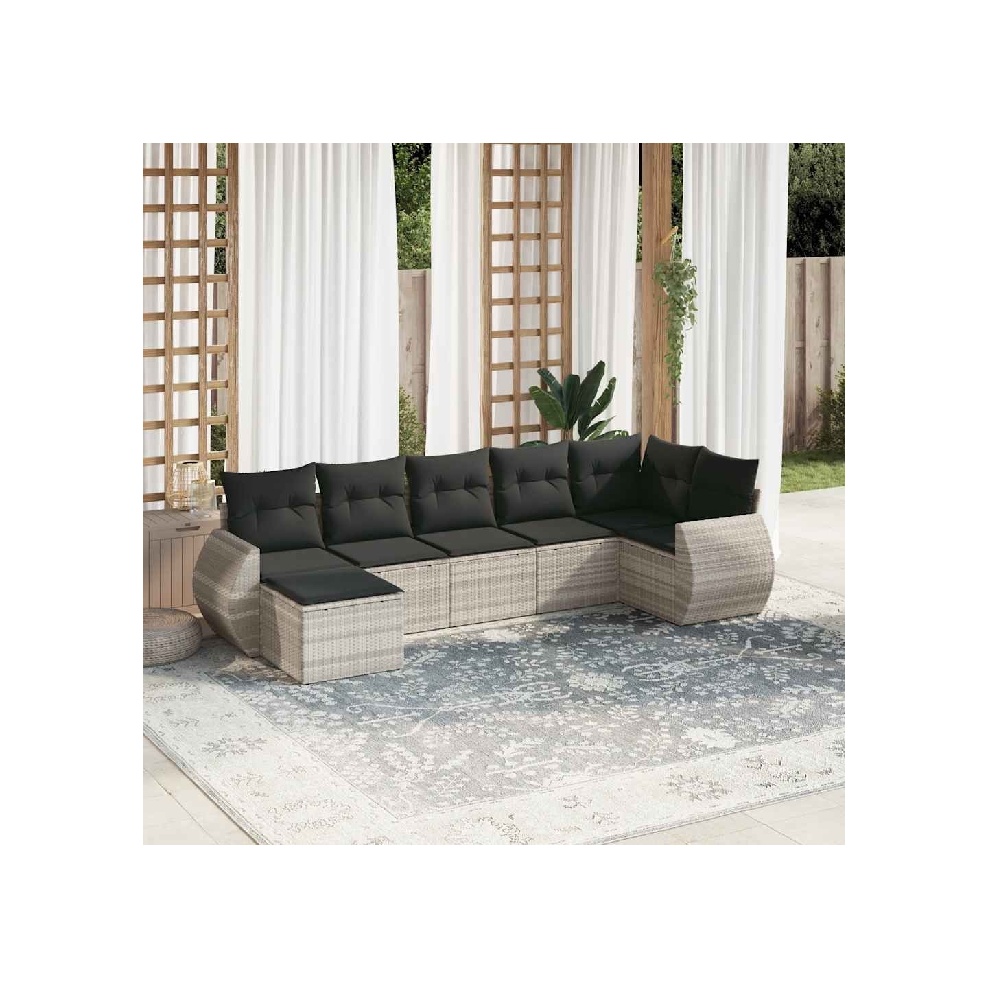 Salon de jardin avec coussins 7 pcs gris clair résine tressée