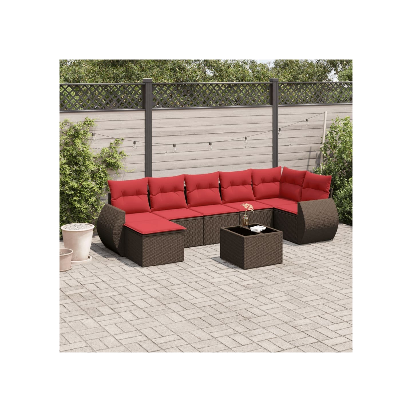 Ensemble de canapé de jardin 8 pcs avec coussins marron