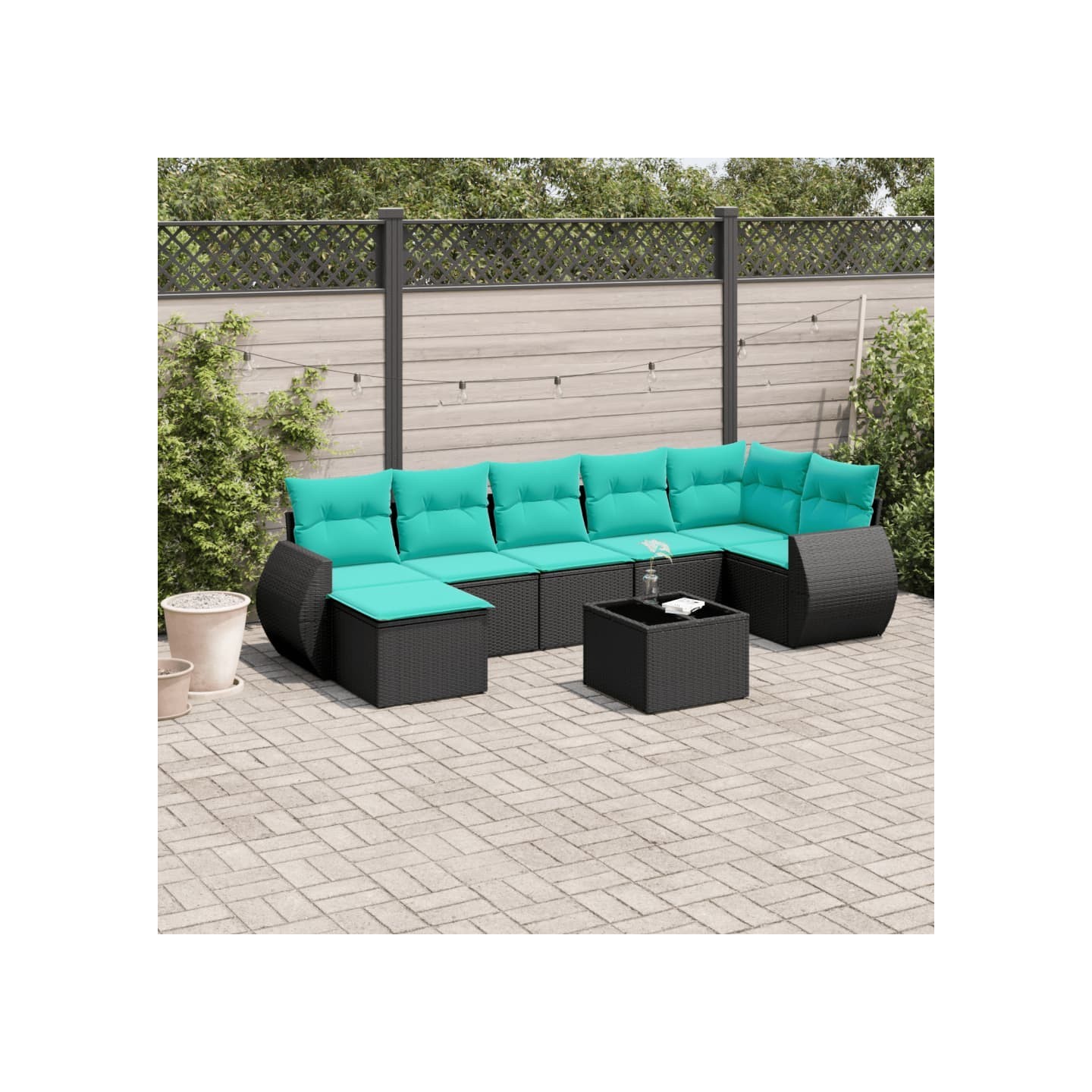 Ensemble de canapé de jardin 8 pcs avec coussins noir résine tressée