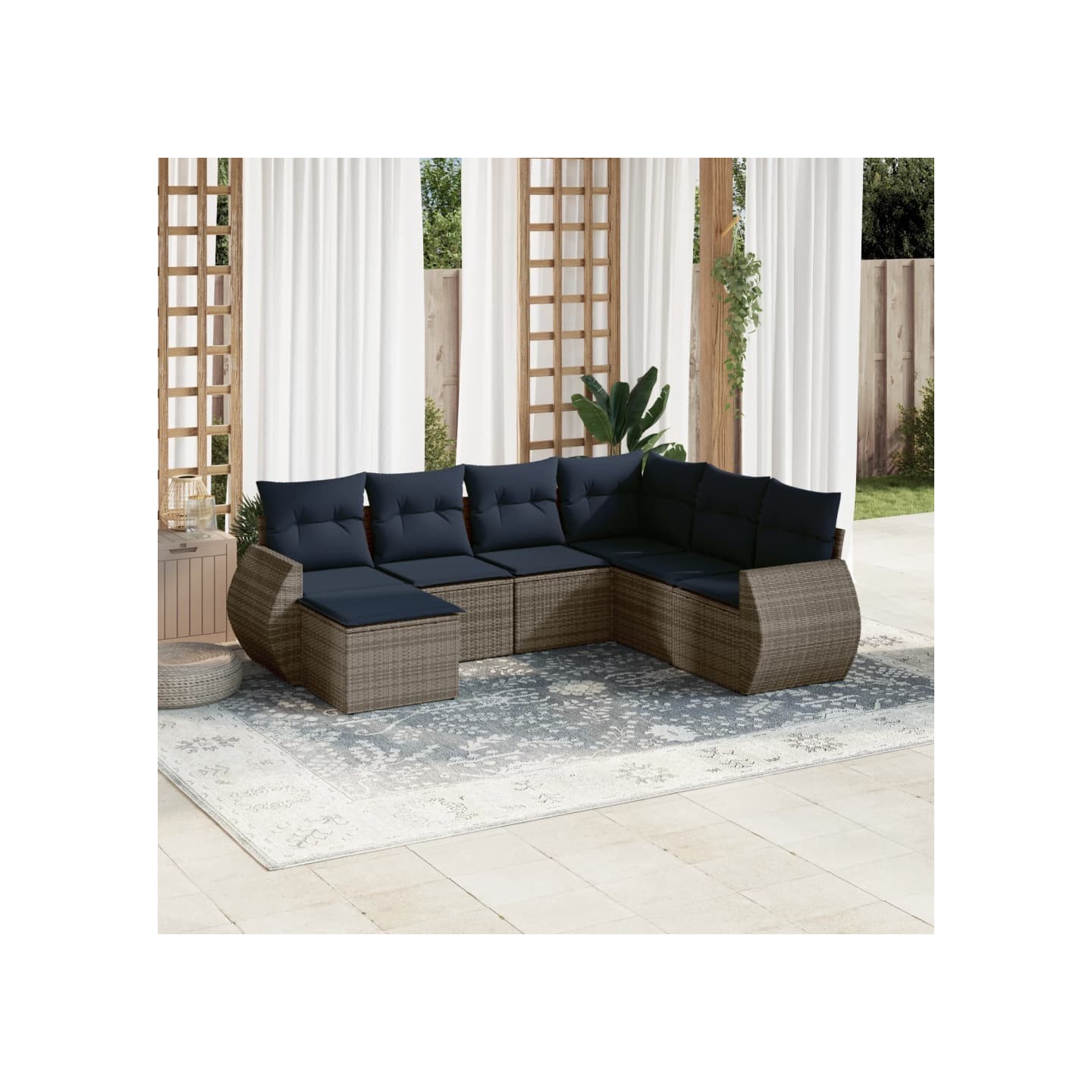 Ensemble de canapé de jardin 8 pcs avec coussins gris résine tressée