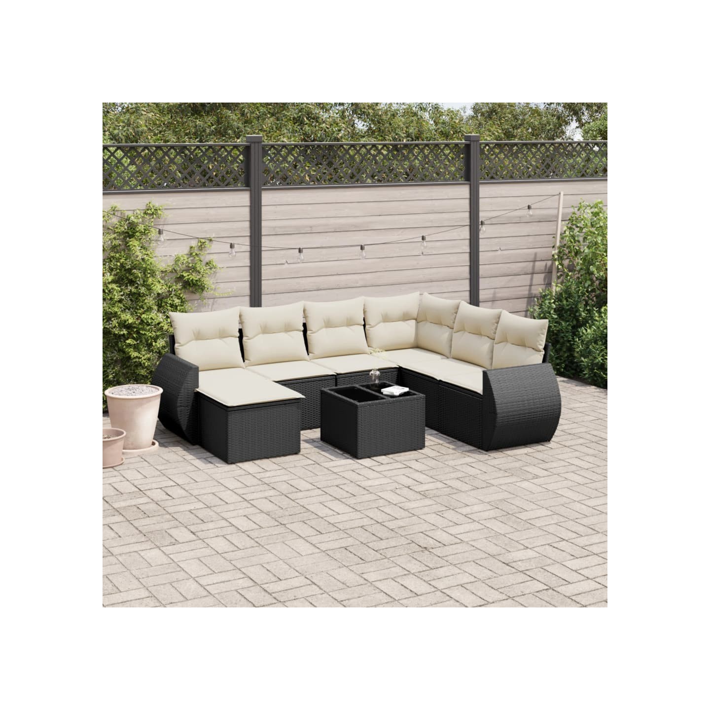 Salon de jardin 8 pcs avec coussins noir résine tressée