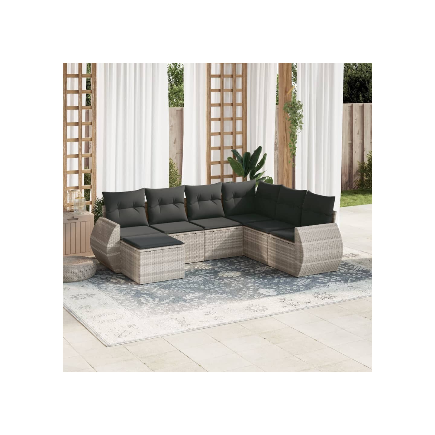Salon de jardin avec coussins 7 pcs gris clair résine tressée