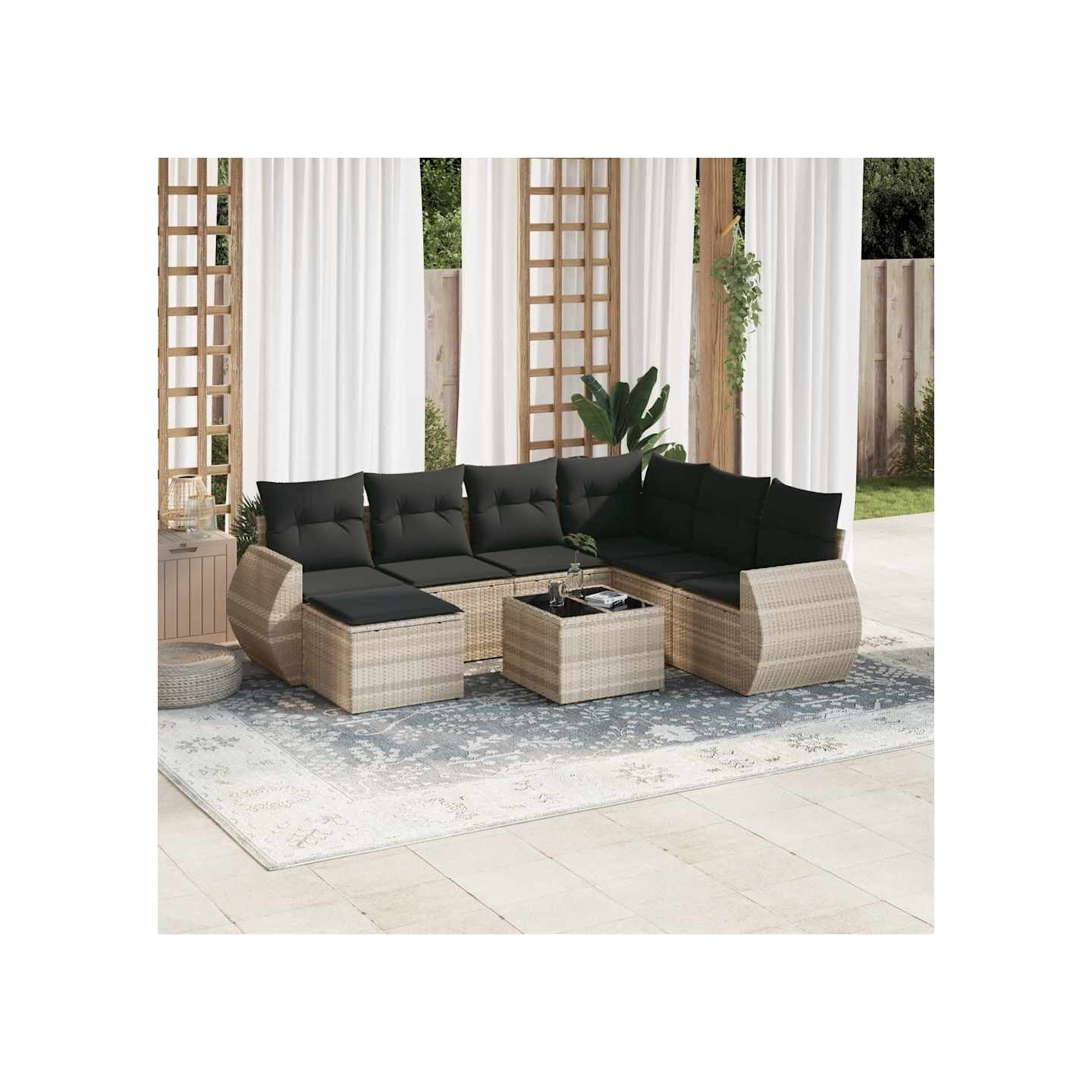Salon de jardin 8 pcs avec coussins gris clair résine tressée