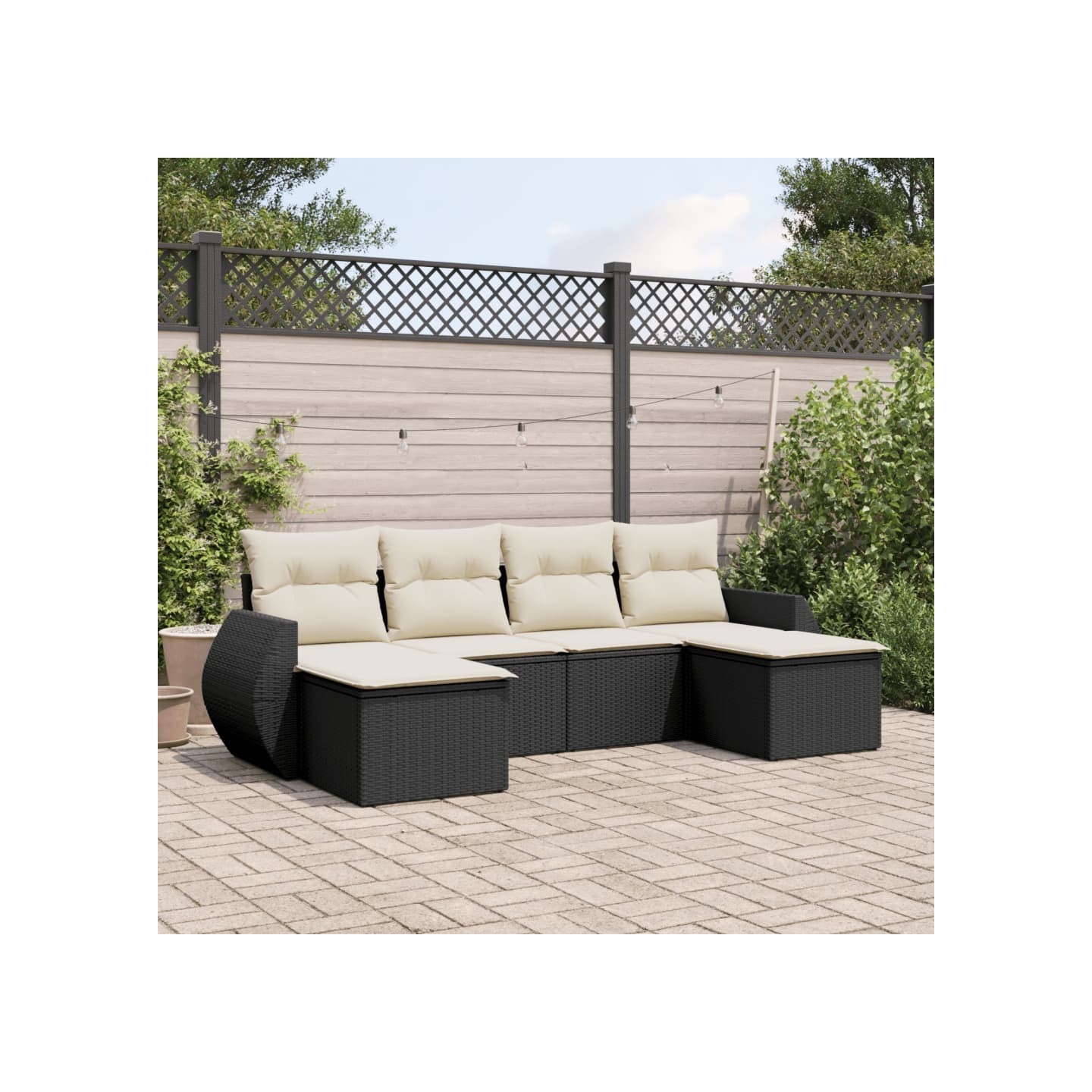 Salon de jardin 6 pcs avec coussins noir résine tressée
