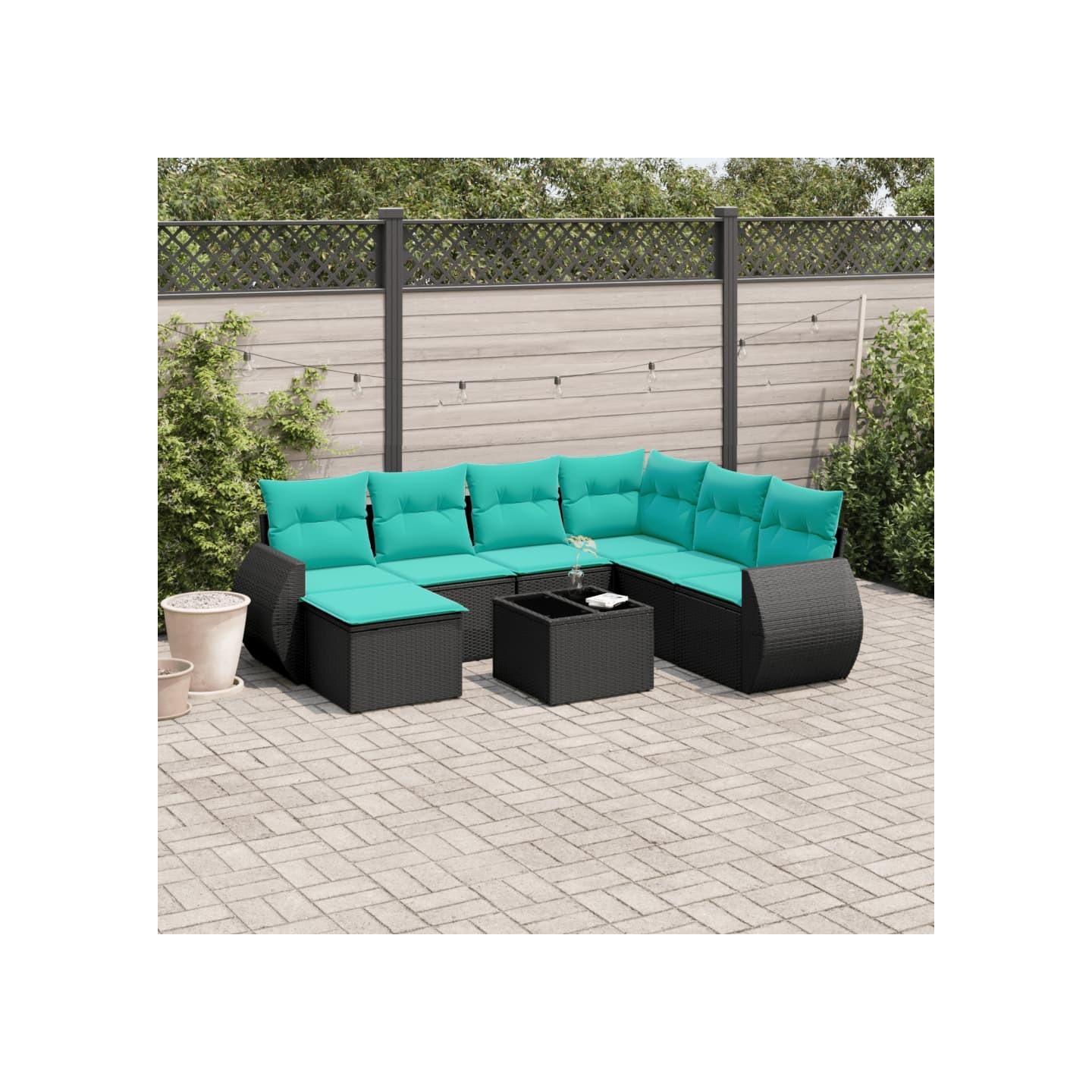 Ensemble de canapé de jardin 8 pcs avec coussins noir résine tressée