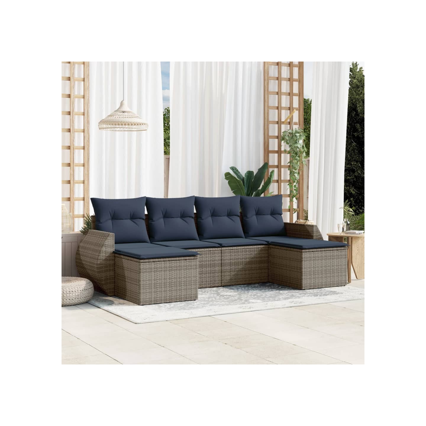 Ensemble de canapé de jardin 6 pcs avec coussins gris résine tressée