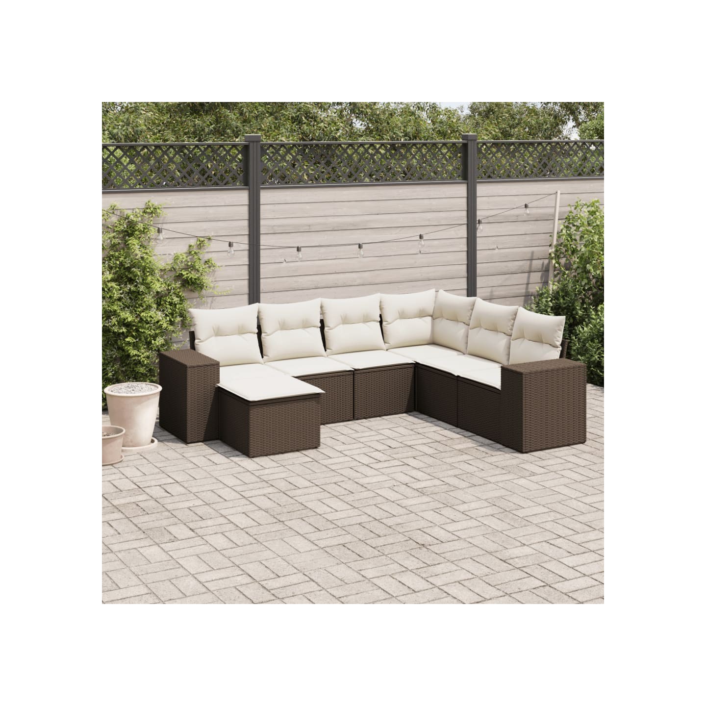 Salon de jardin avec coussins 7 pcs marron résine tressée