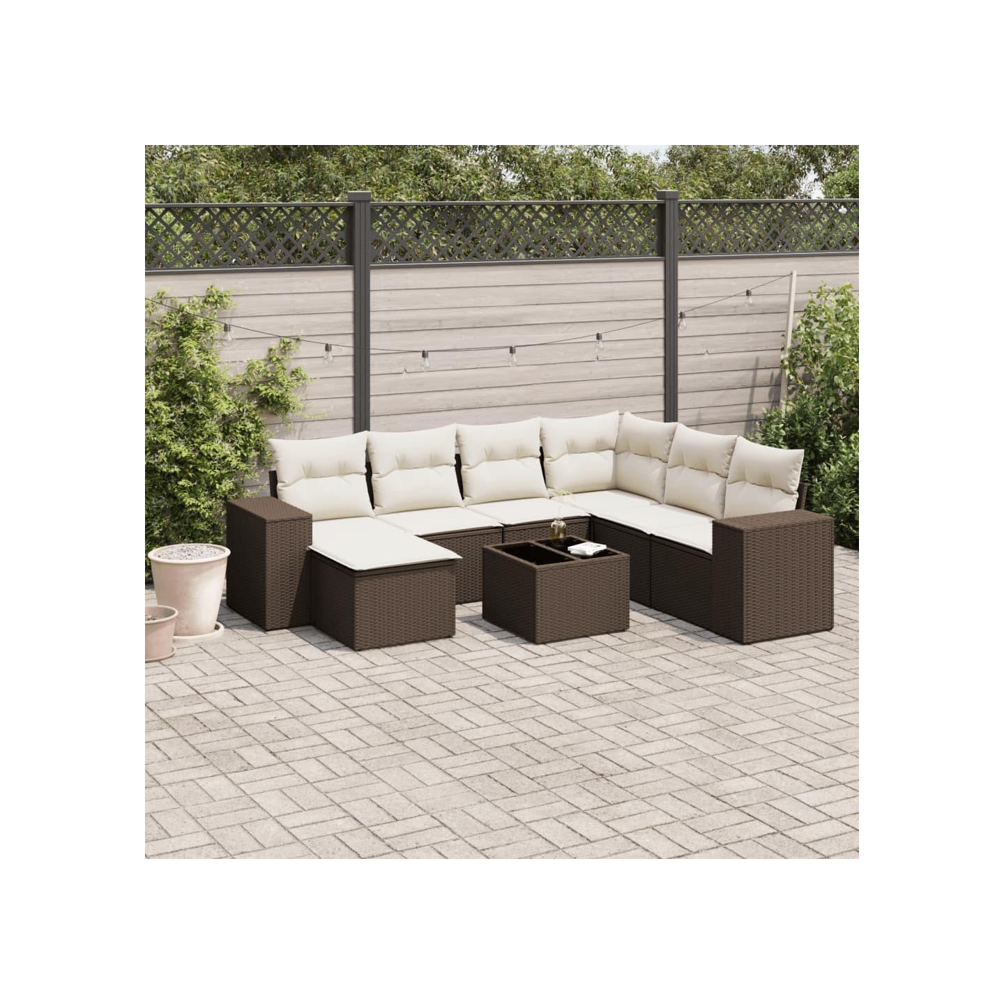 Salon de jardin 8 pcs avec coussins marron résine tressée