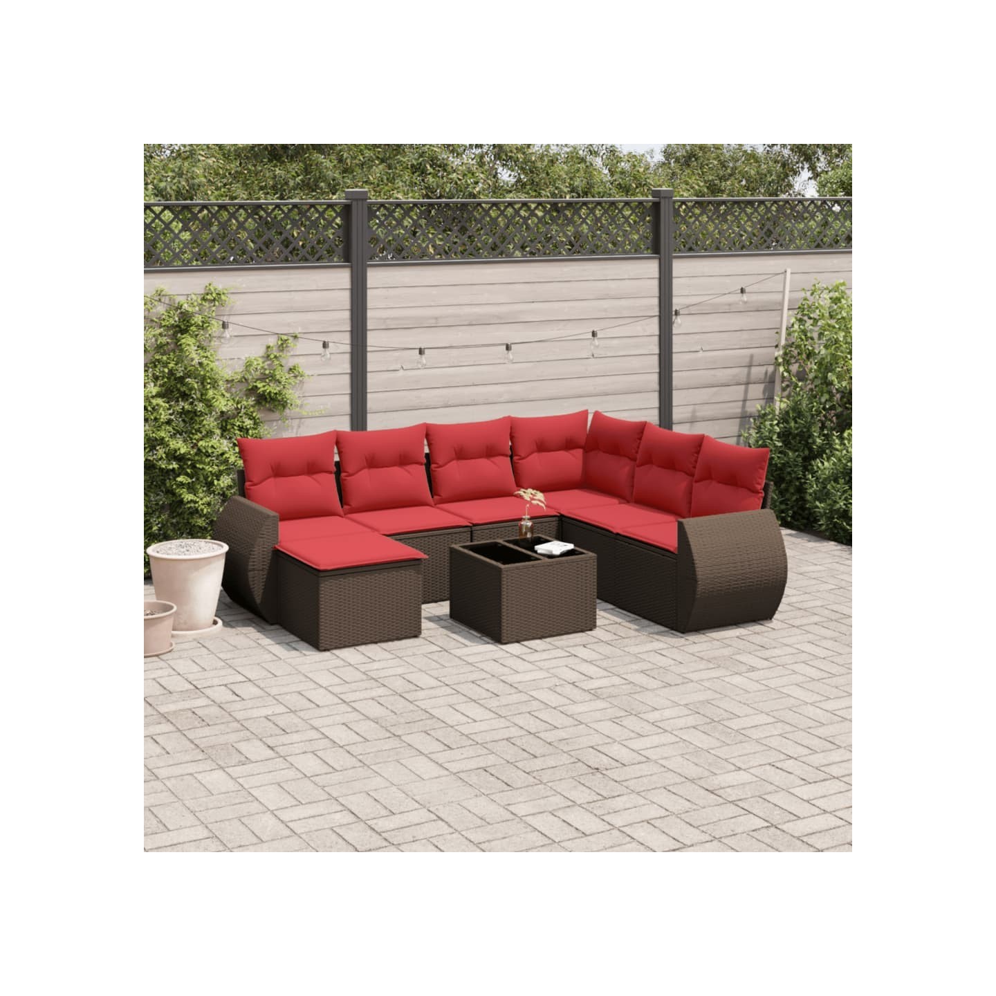 Ensemble de canapé de jardin 8 pcs avec coussins marron