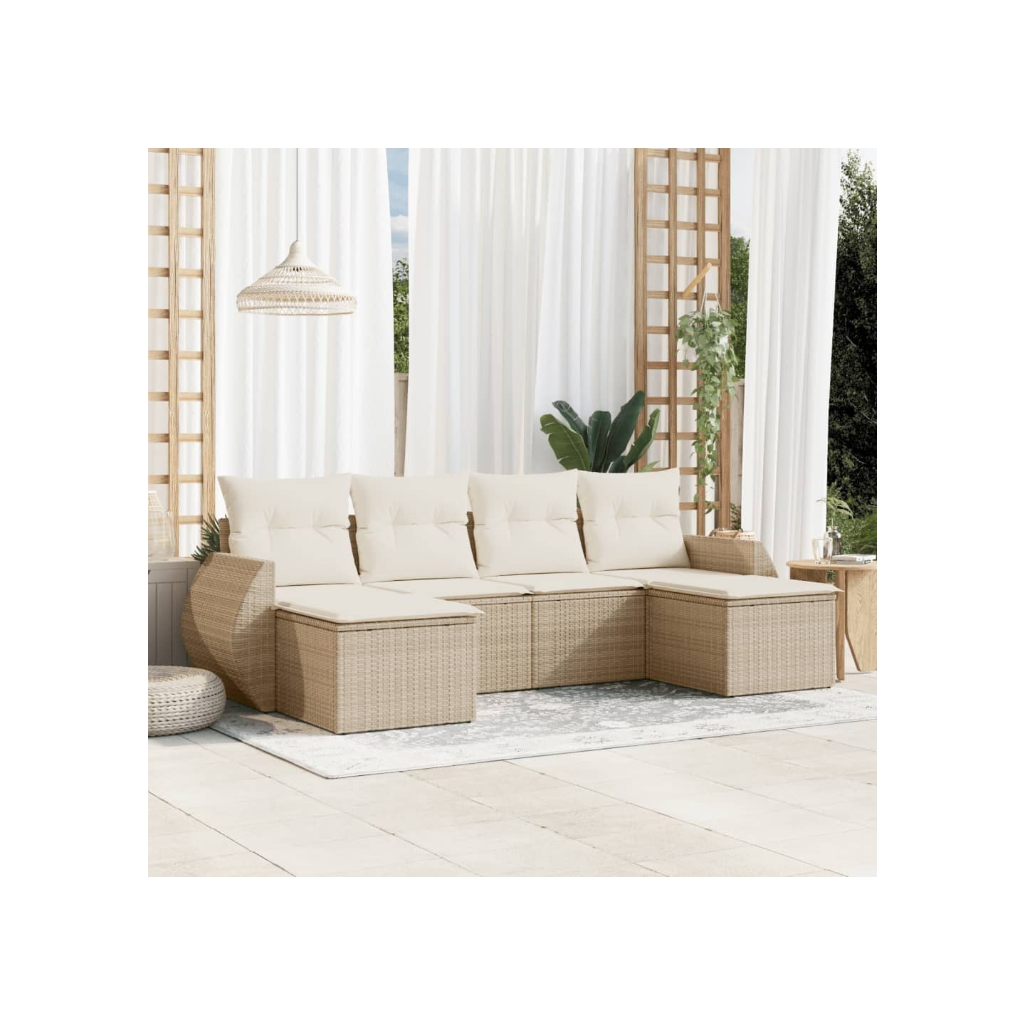 Salon de jardin avec coussins 6 pcs beige résine tressée