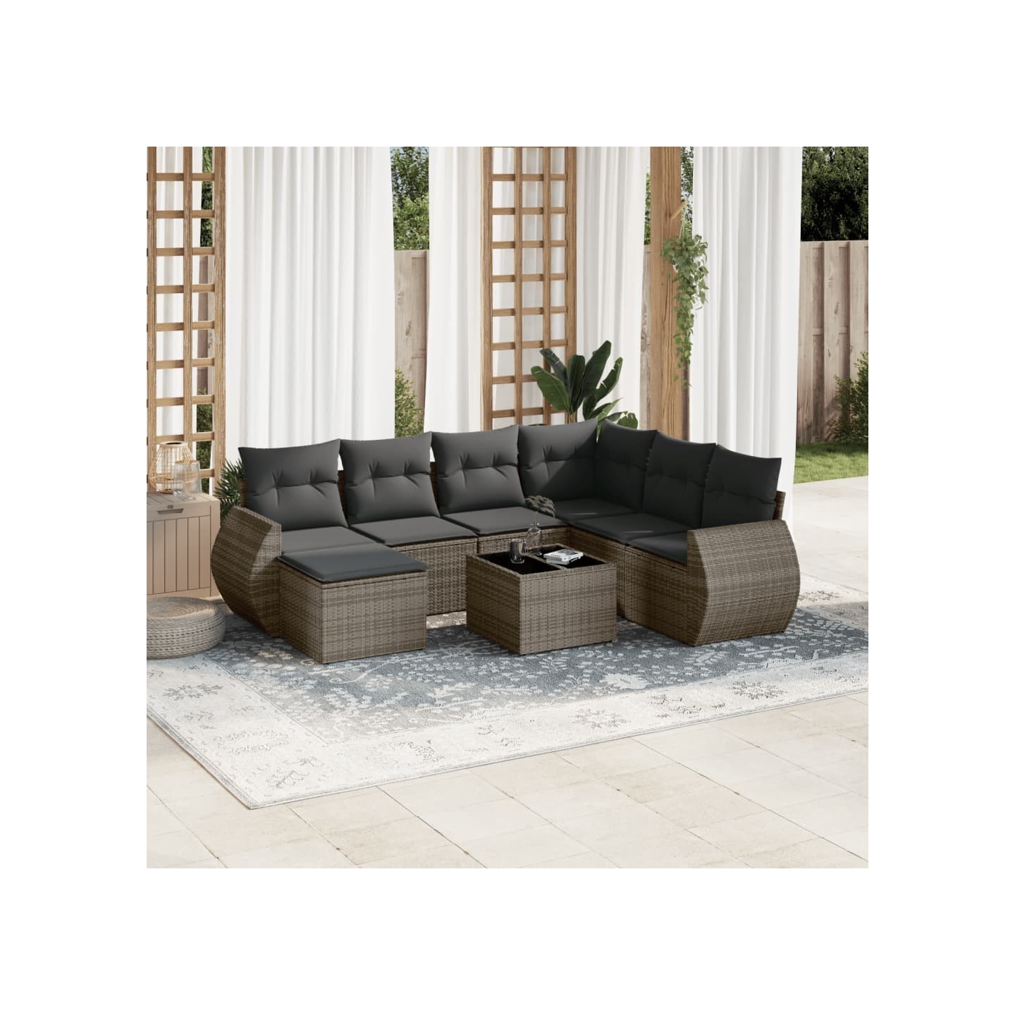Salon de jardin 8 pcs avec coussins gris résine tressée