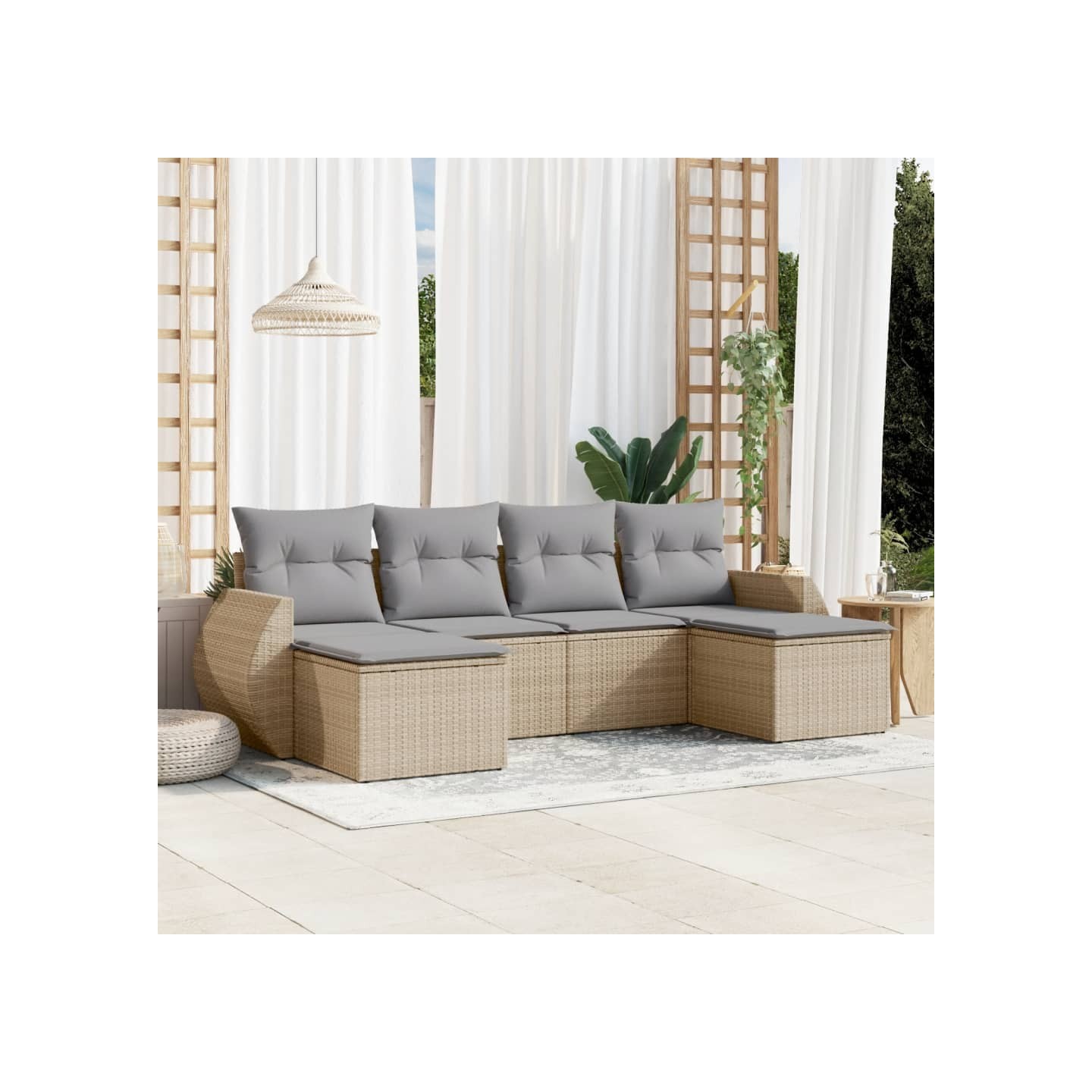 Salon de jardin avec coussins 6 pcs beige résine tressée
