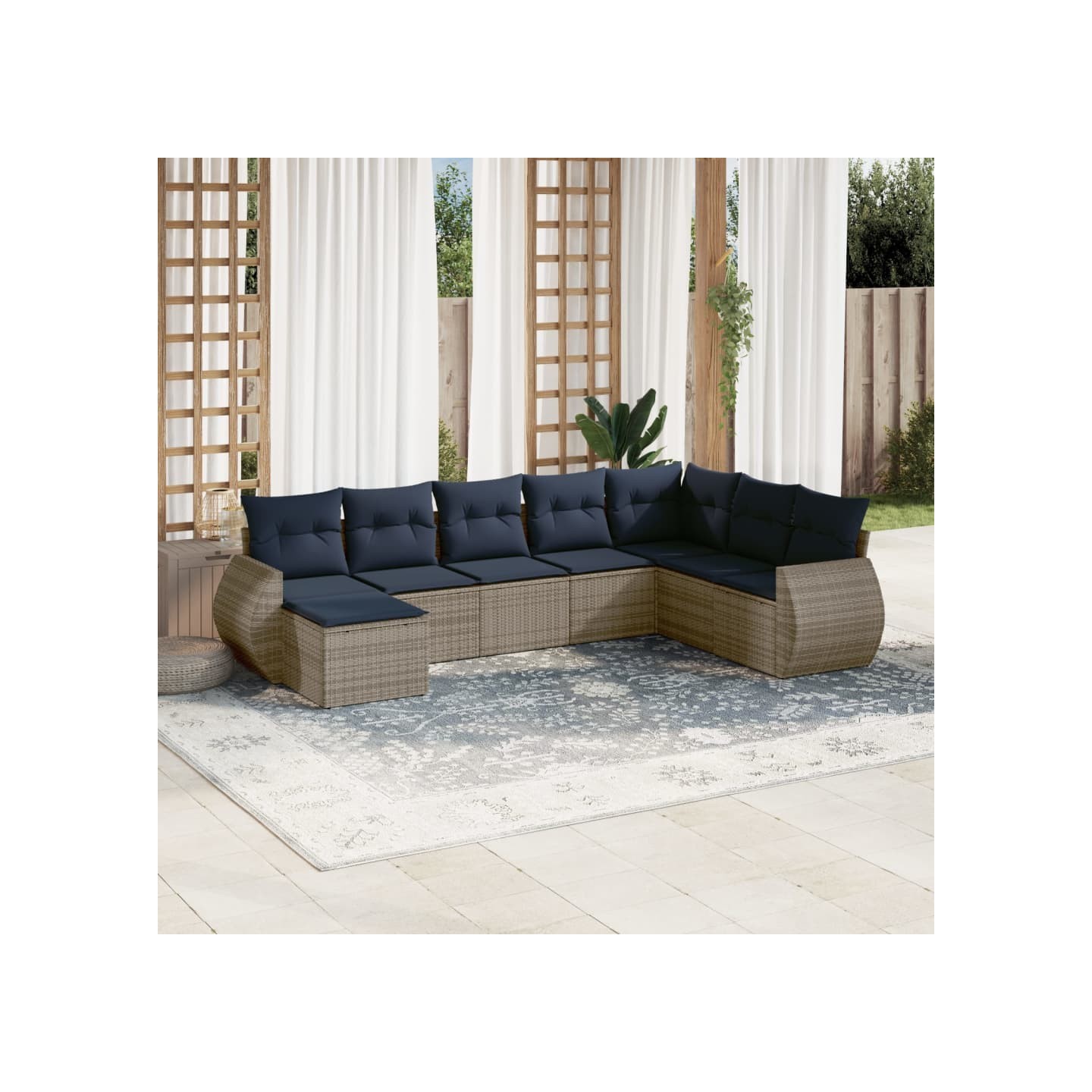 Ensemble de canapé de jardin 8 pcs avec coussins gris résine tressée