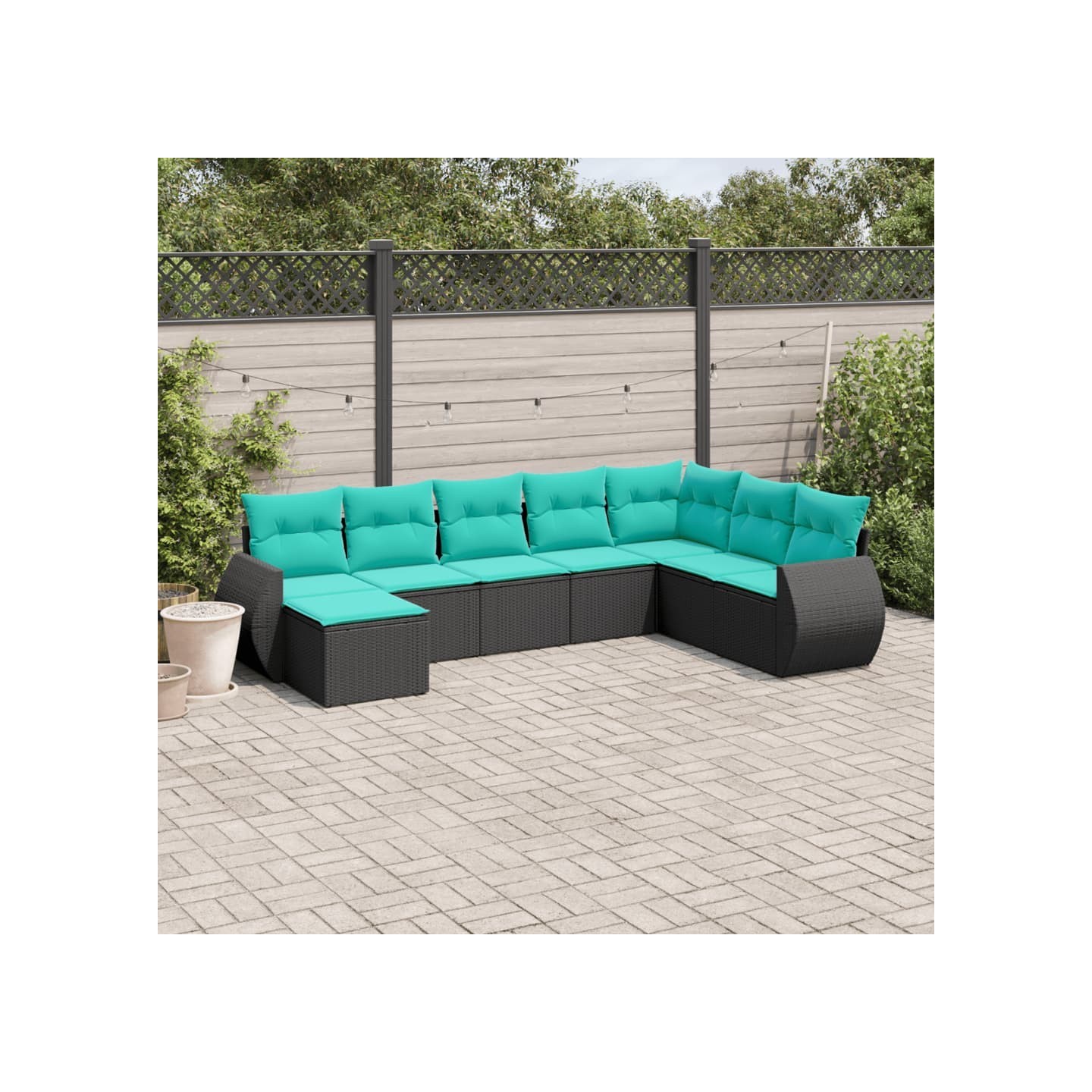 Salon de jardin 8 pcs avec coussins noir résine tressée