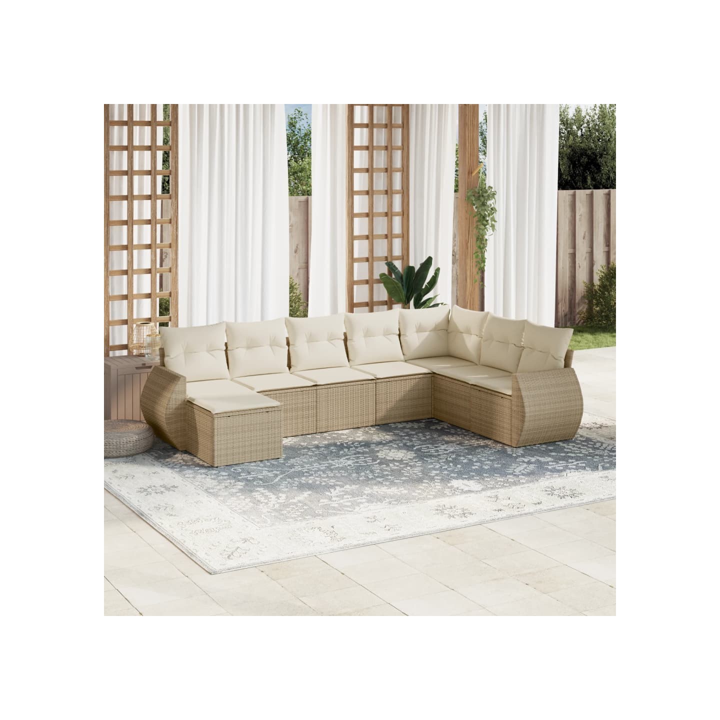 Salon de jardin avec coussins 8 pcs beige résine tressée