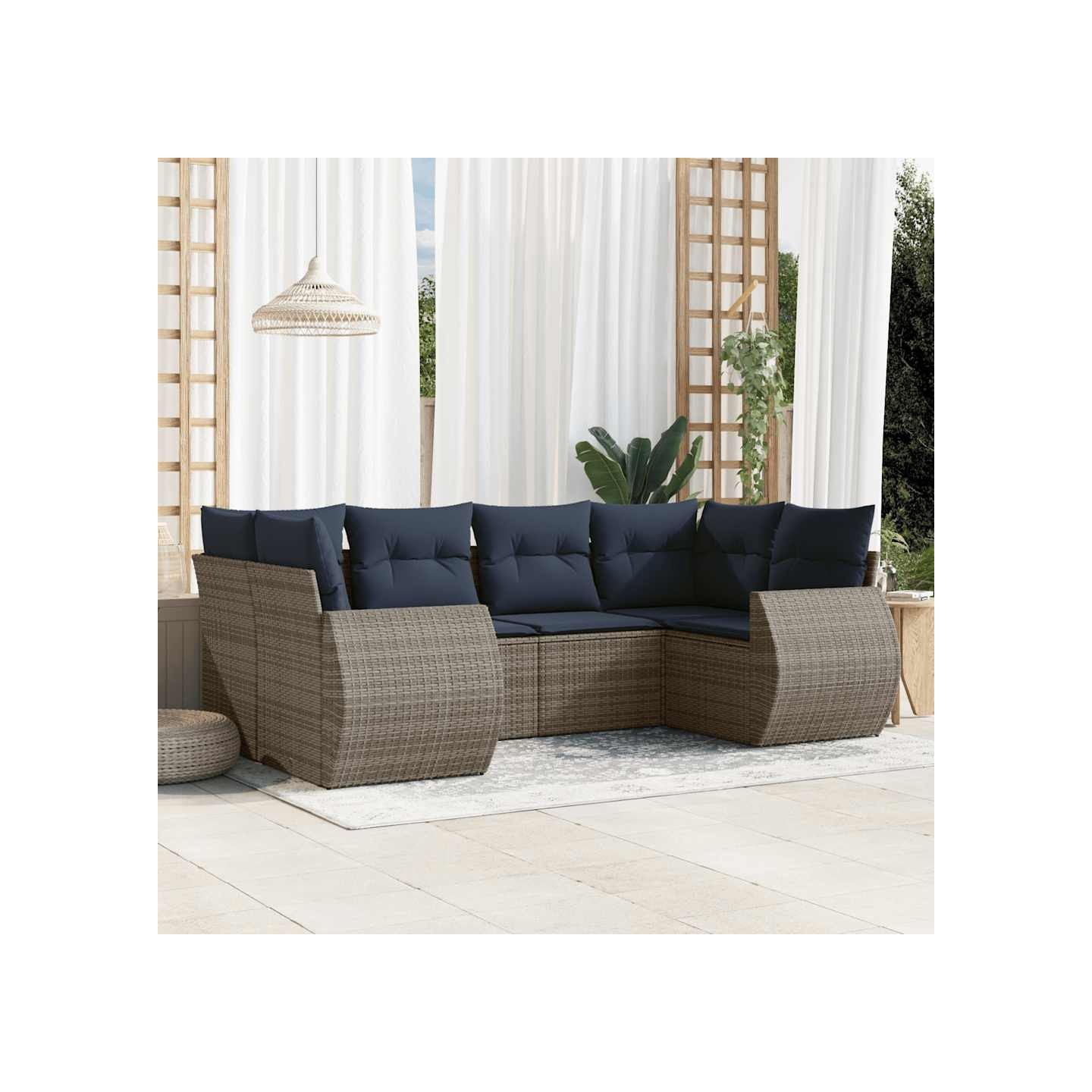 Ensemble de canapé de jardin 6 pcs avec coussins gris résine tressée