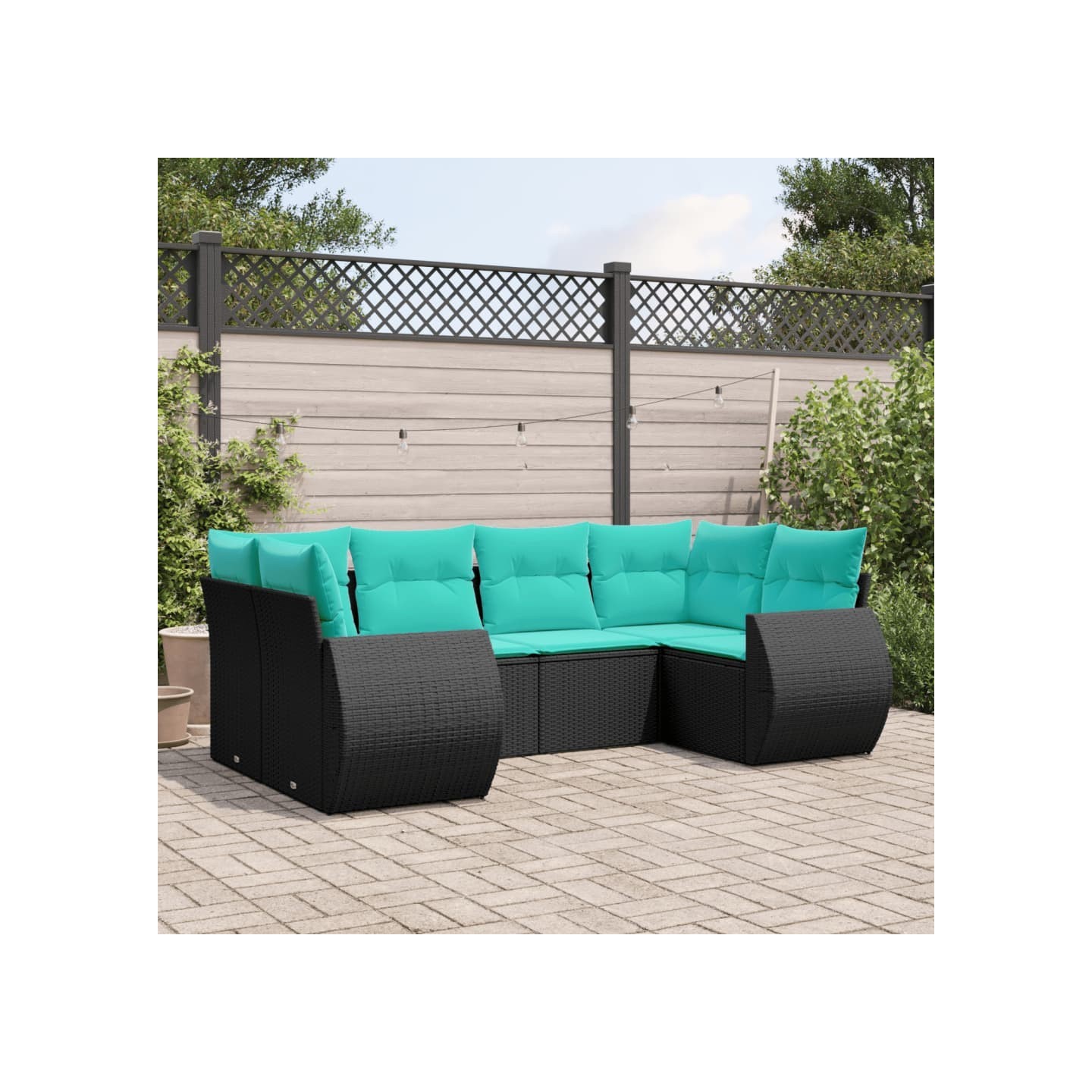 Salon de jardin 6 pcs avec coussins noir résine tressée