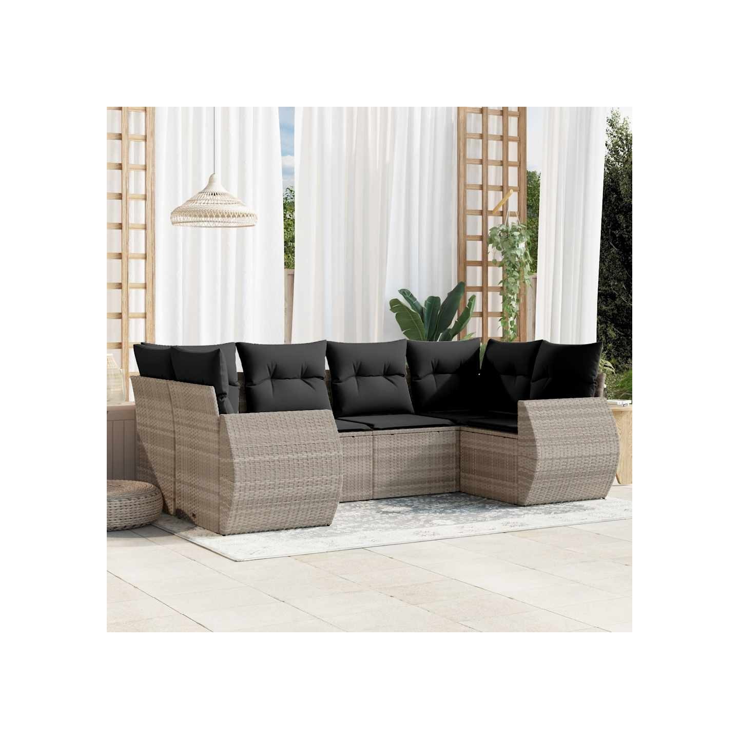 Salon de jardin 6 pcs avec coussins gris clair résine tressée