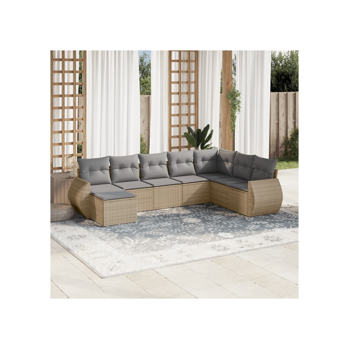 Salon de jardin avec coussins 8 pcs beige résine tressée