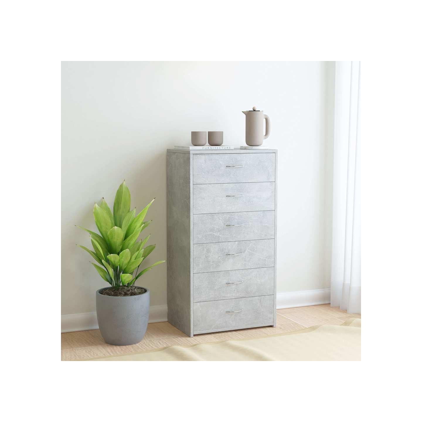 Buffet avec 6 tiroirs Gris béton 50x34x96 cm Bois d'ingénierie