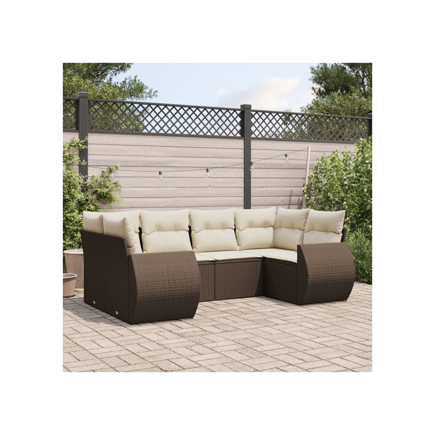 Salon de jardin avec coussins 6 pcs marron résine tressée