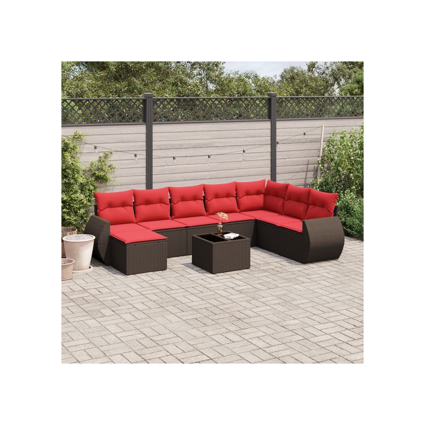 Ensemble de canapé de jardin 9 pcs avec coussins marron