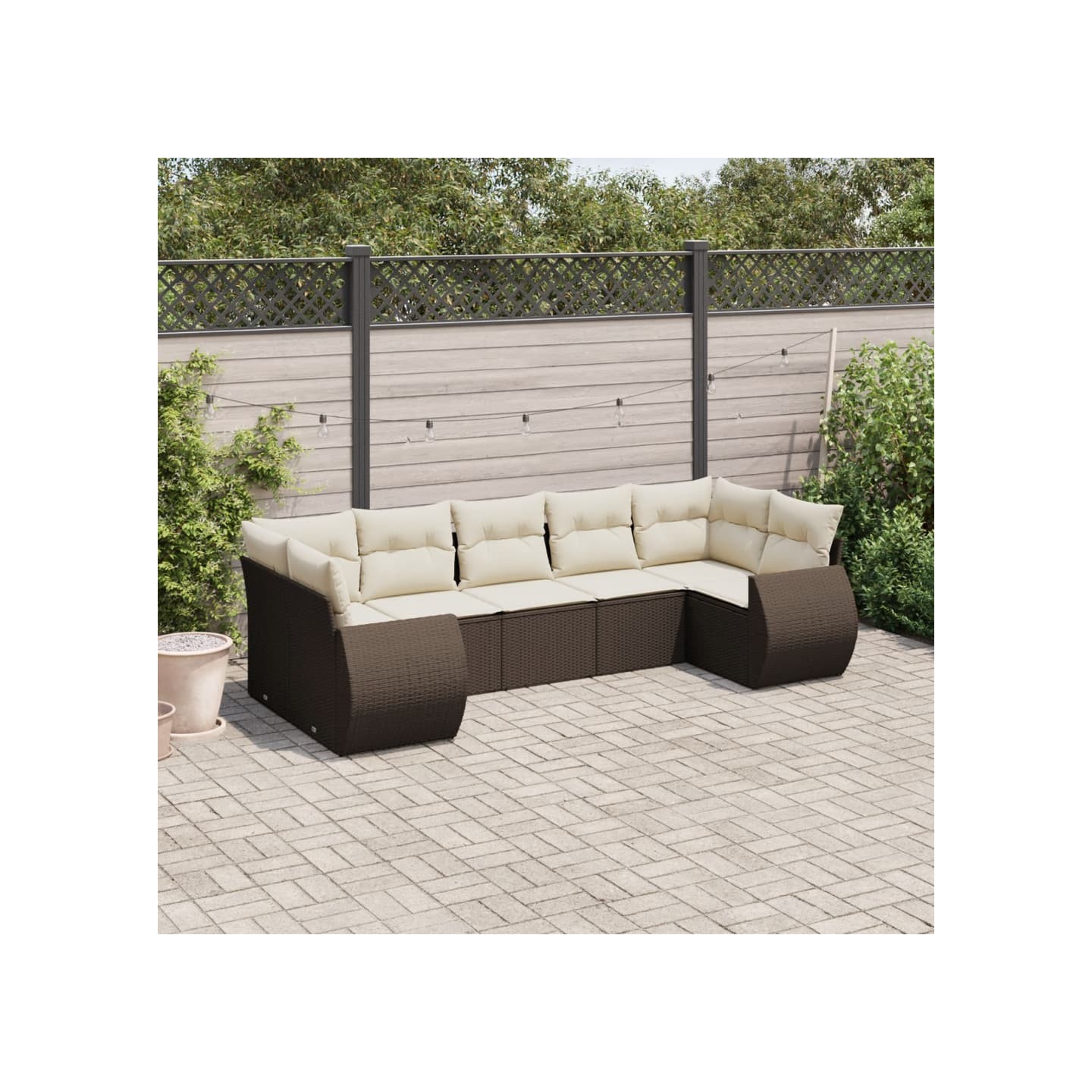 Salon de jardin avec coussins 7 pcs marron résine tressée