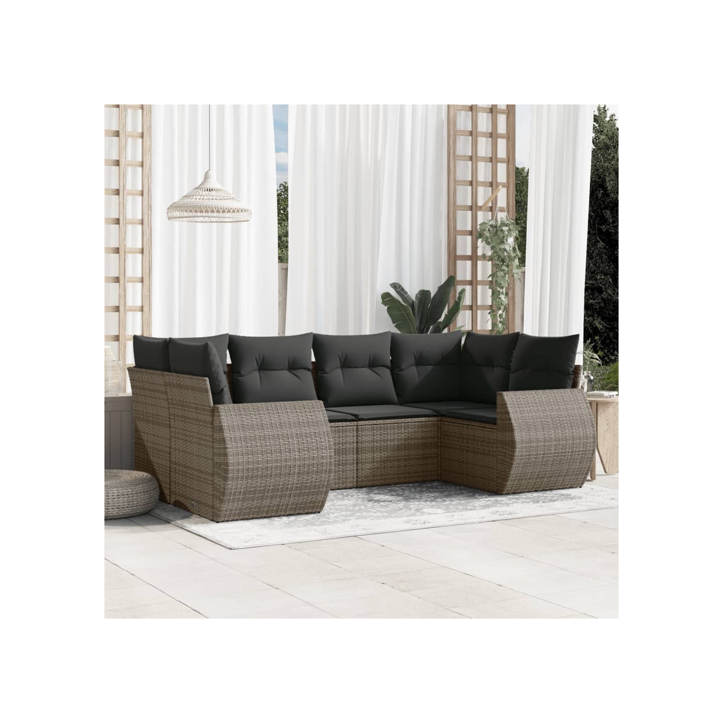 Salon de jardin 6 pcs avec coussins gris résine tressée
