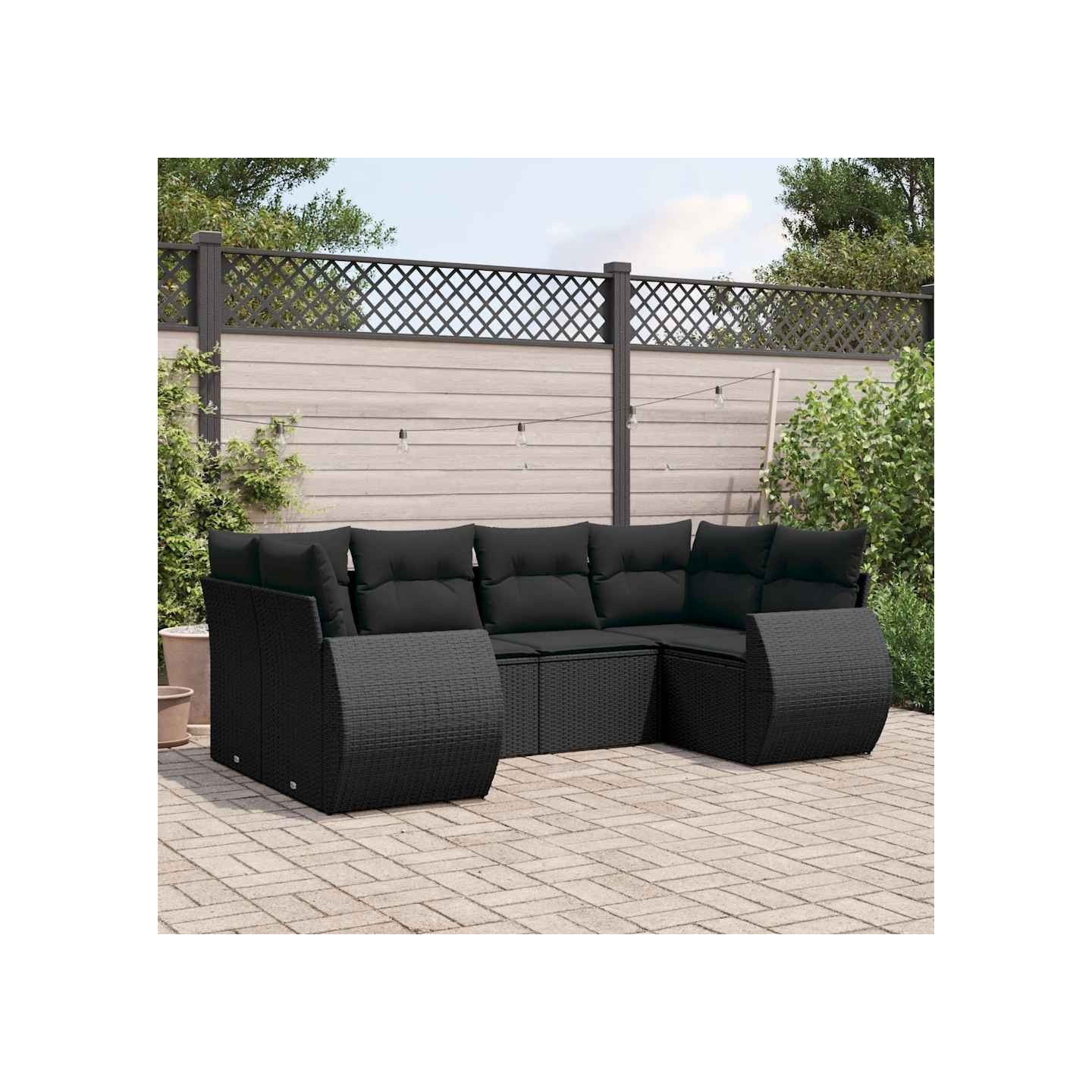 Salon de jardin 6 pcs avec coussins noir résine tressée