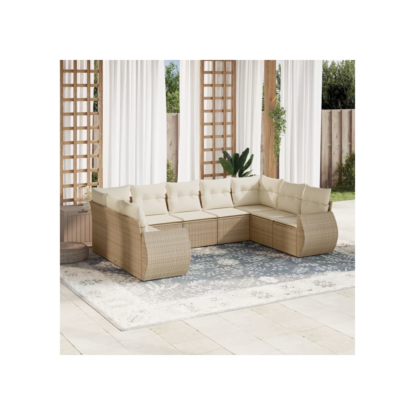 Salon de jardin avec coussins 9 pcs beige résine tressée
