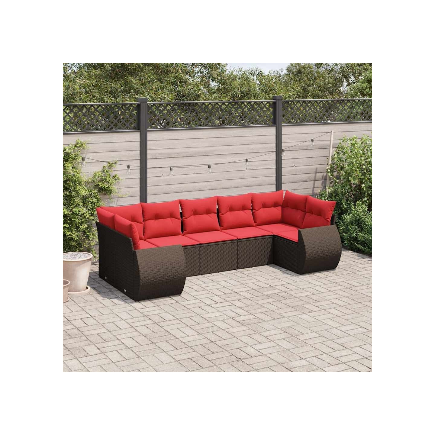 Ensemble de canapé de jardin 7 pcs avec coussins marron