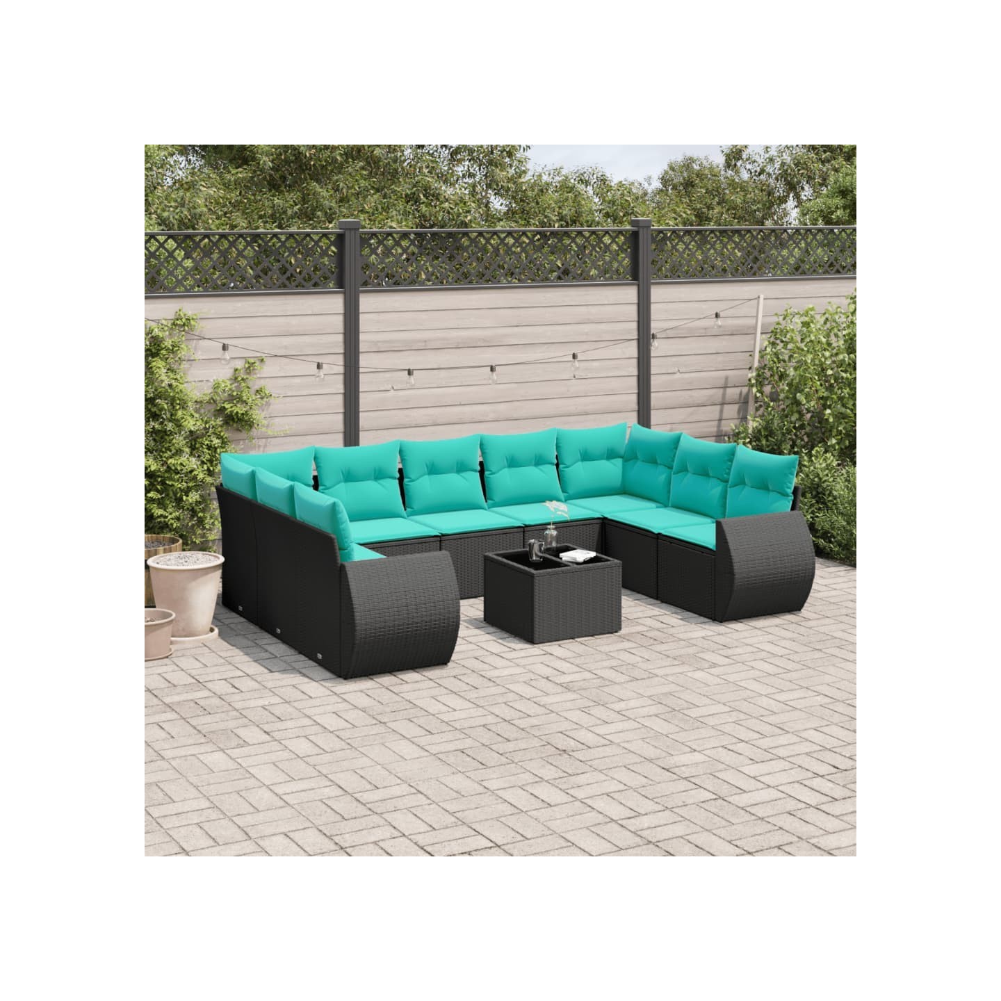 Ensemble de canapé de jardin 10 pcs avec coussins noir