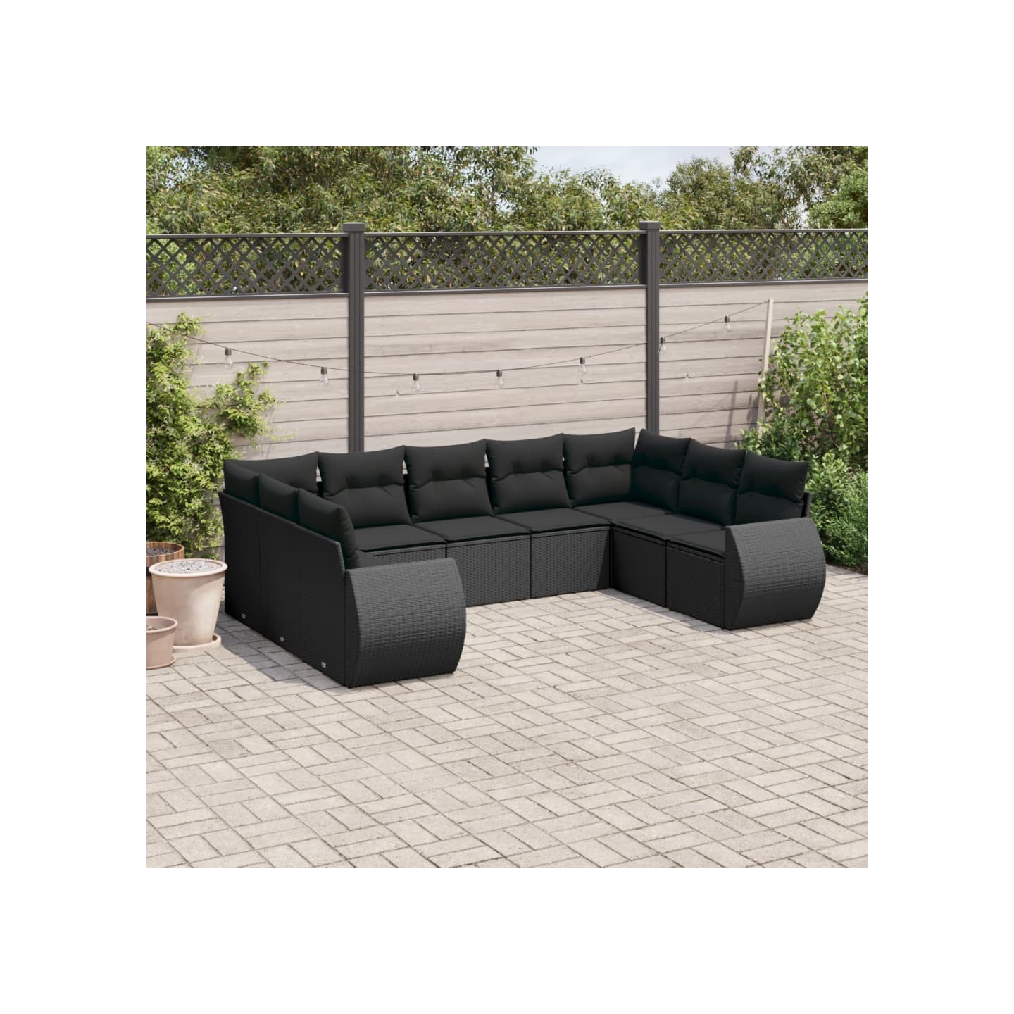 Salon de jardin 9 pcs avec coussins noir résine tressée