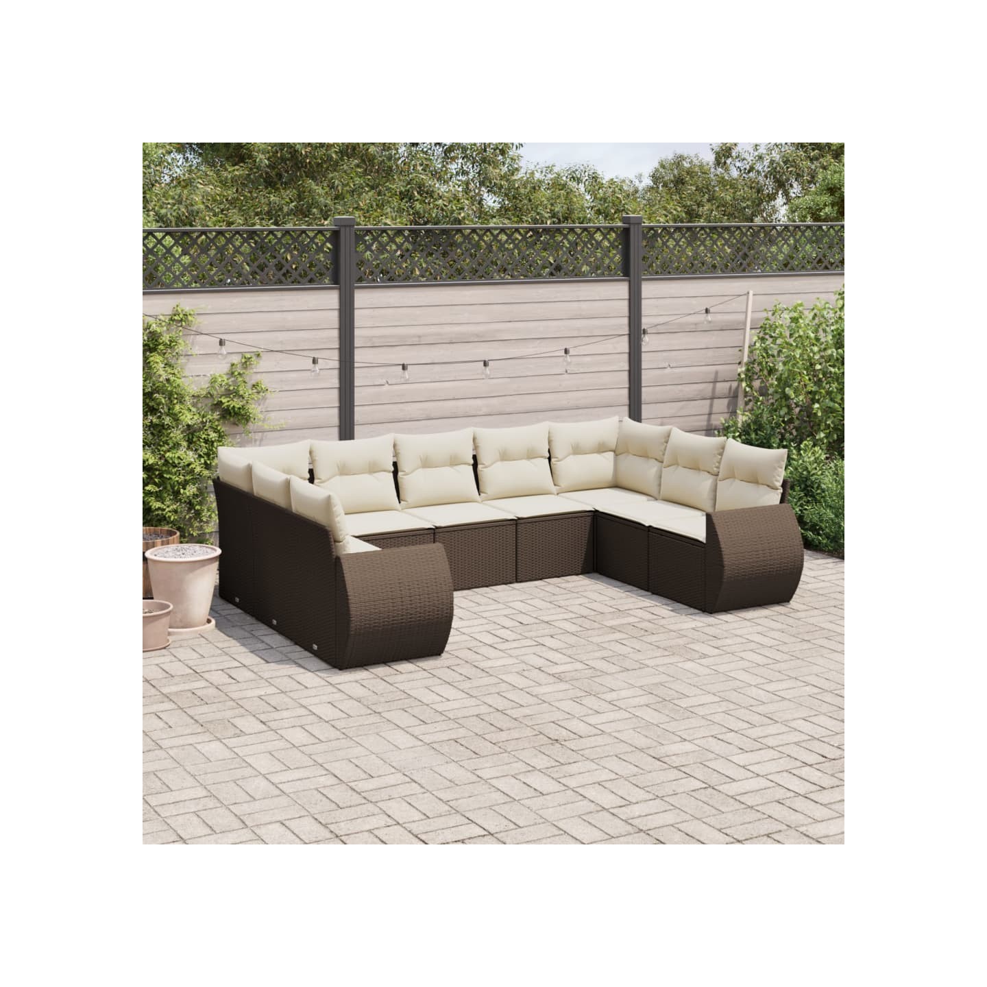 Salon de jardin avec coussins 9 pcs marron résine tressée