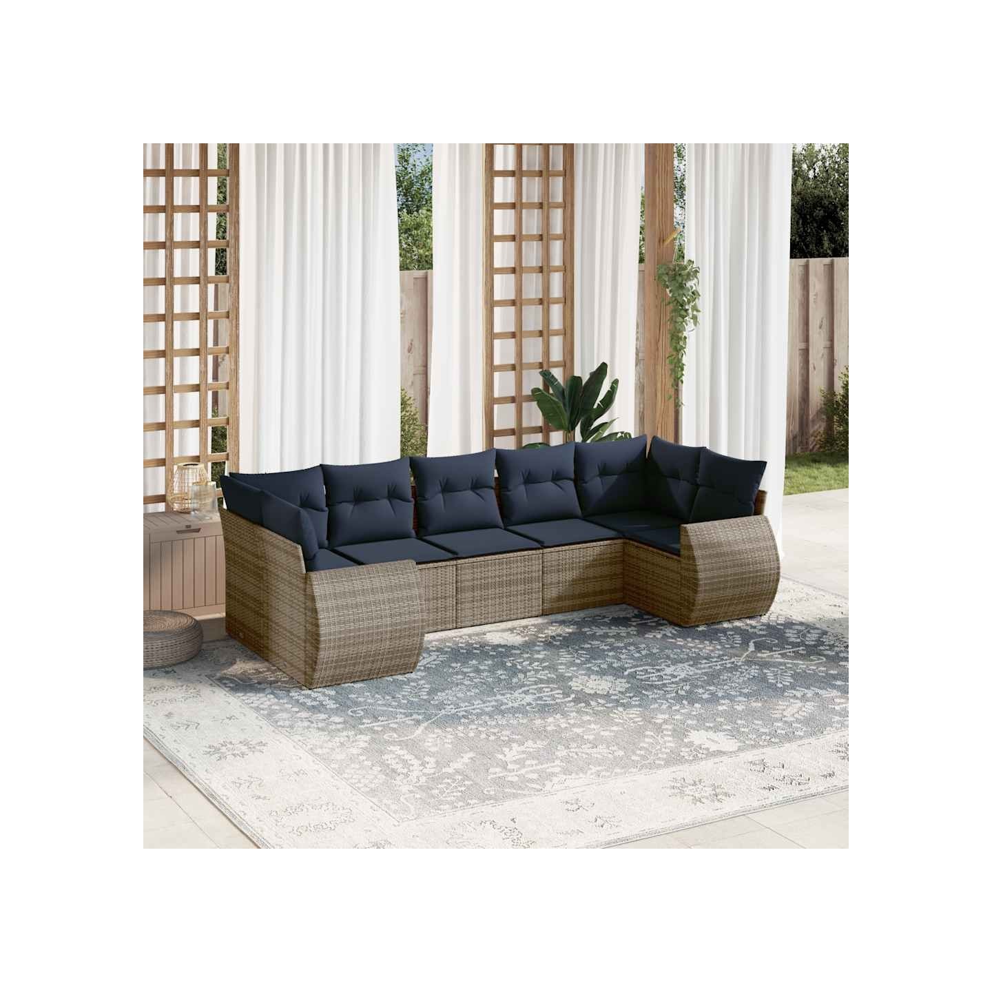 Ensemble de canapé de jardin 7 pcs avec coussins gris résine tressée