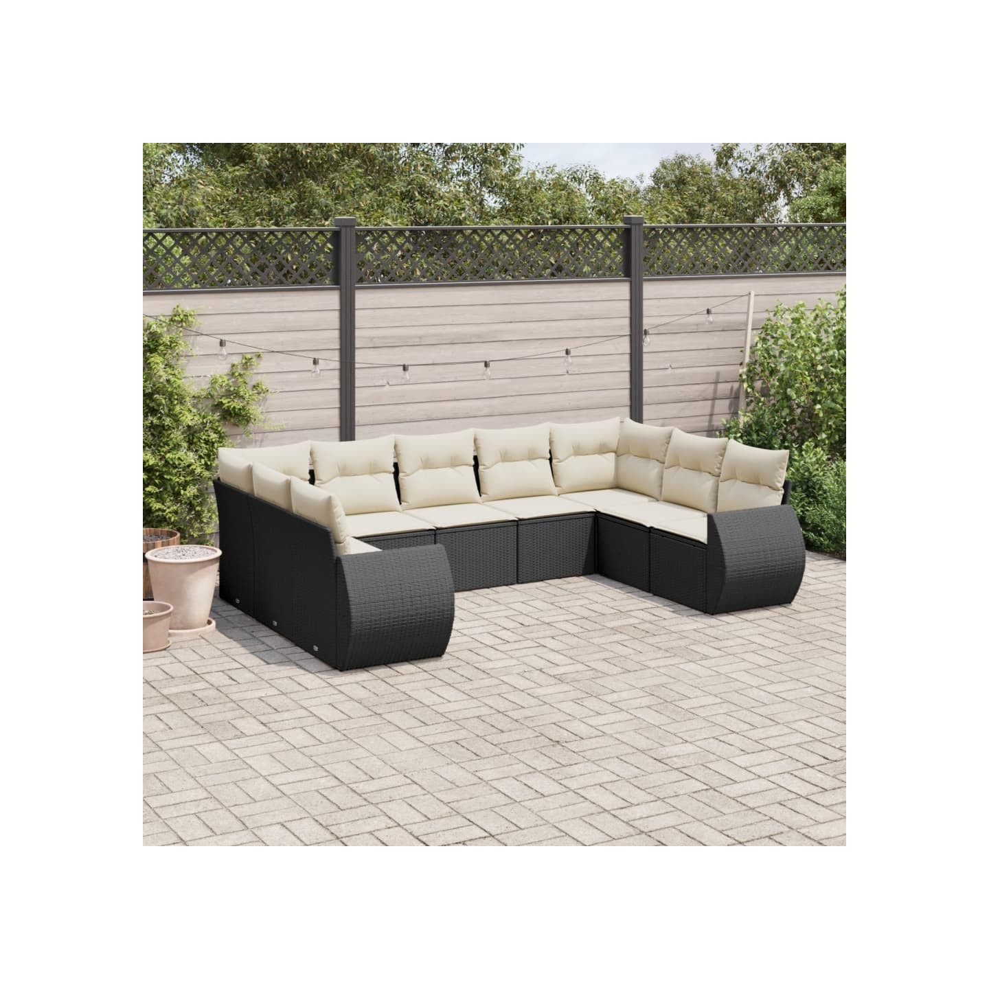 Salon de jardin 9 pcs avec coussins noir résine tressée