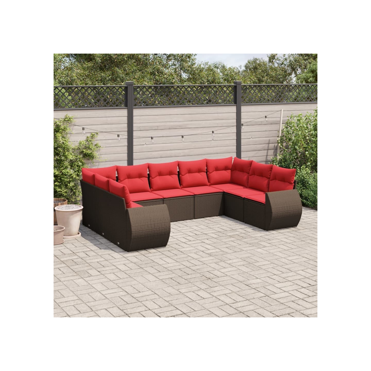 Ensemble de canapé de jardin 9 pcs avec coussins marron