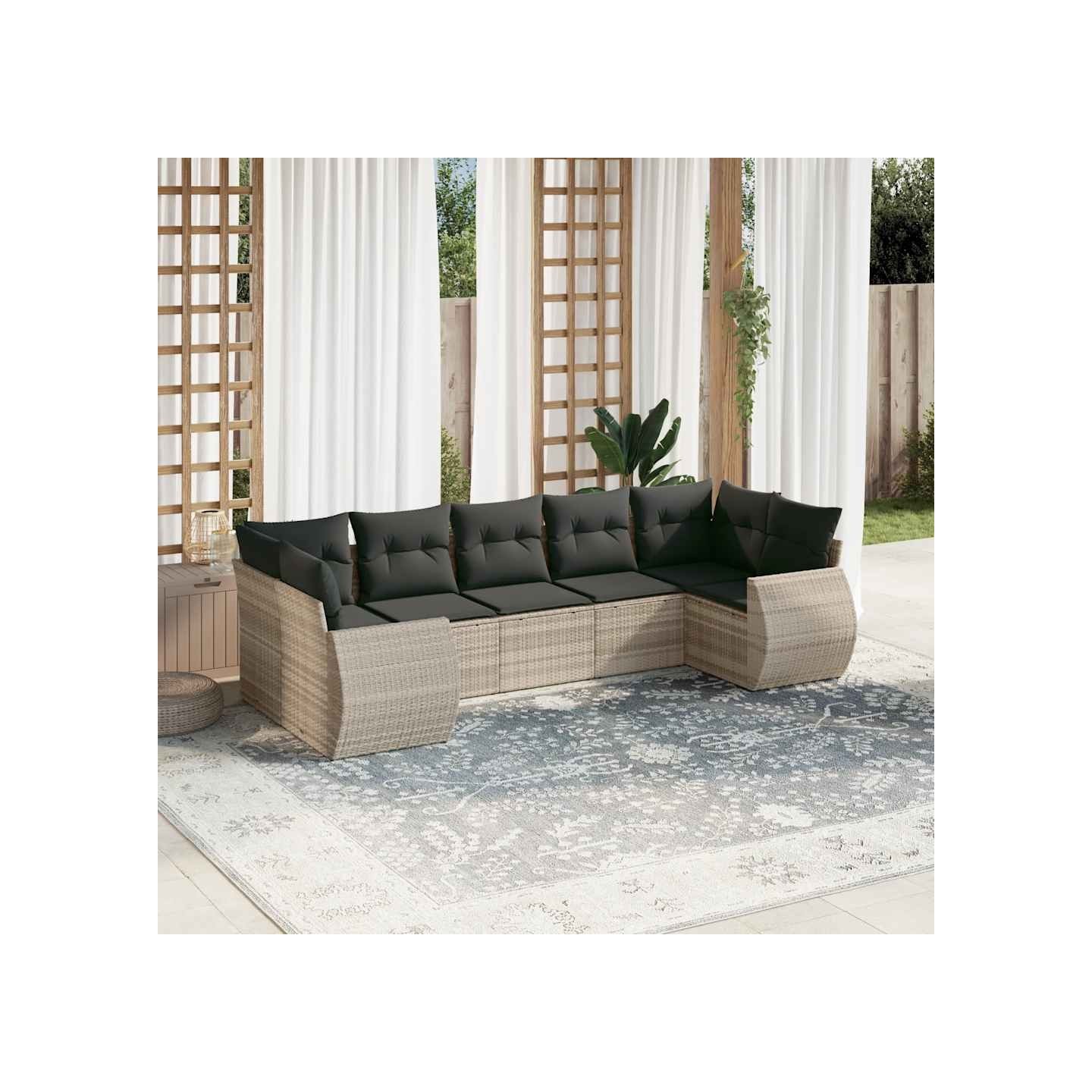 Salon de jardin avec coussins 7 pcs gris clair résine tressée