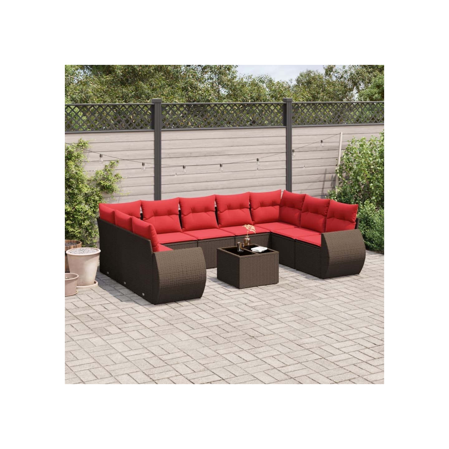 Ensemble de canapé de jardin 10 pcs avec coussins marron