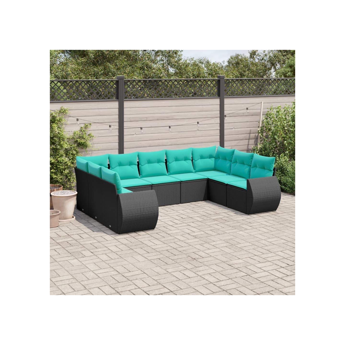 Salon de jardin 9 pcs avec coussins noir résine tressée