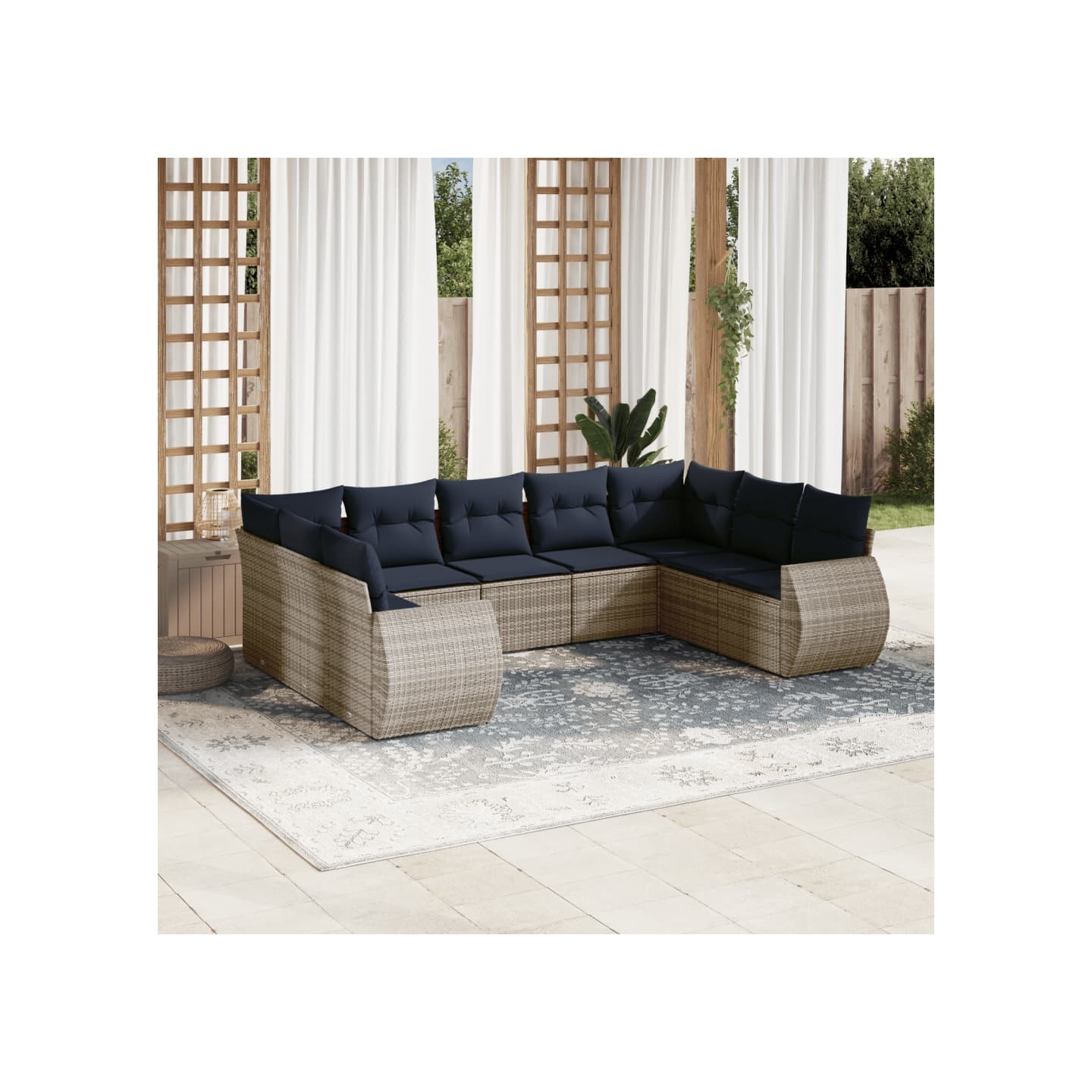 Ensemble de canapé de jardin 9 pcs avec coussins gris résine tressée