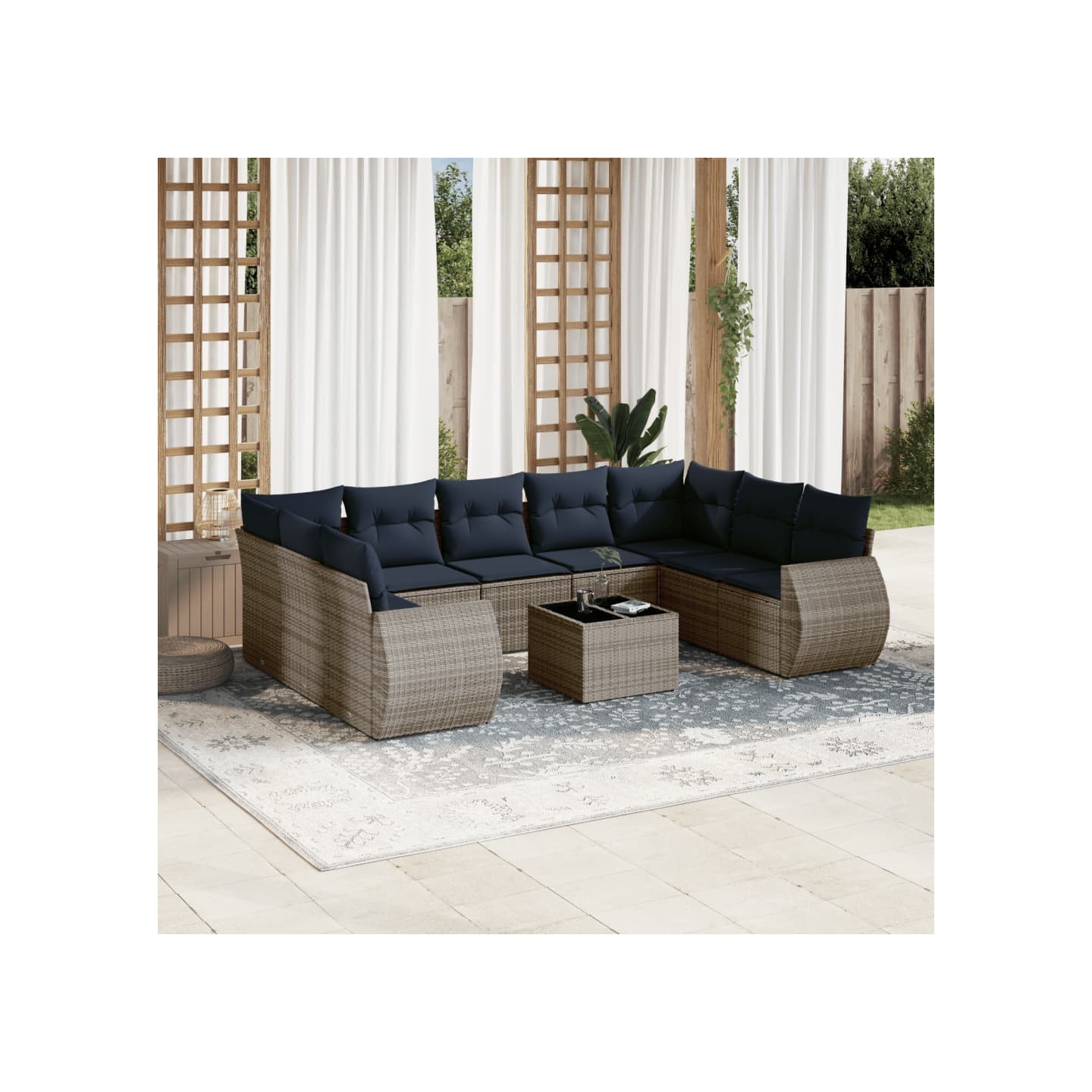 Ensemble de canapé de jardin 10 pcs avec coussins gris