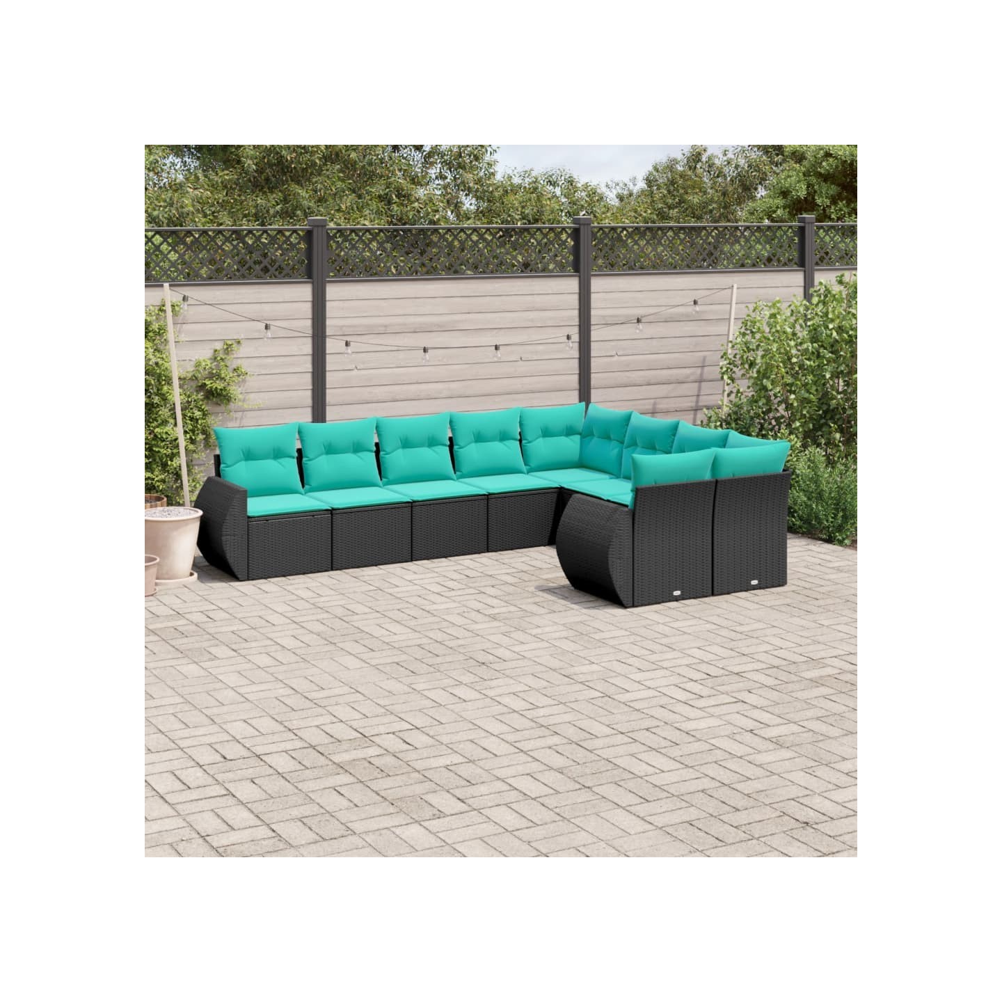 Salon de jardin 9 pcs avec coussins noir résine tressée