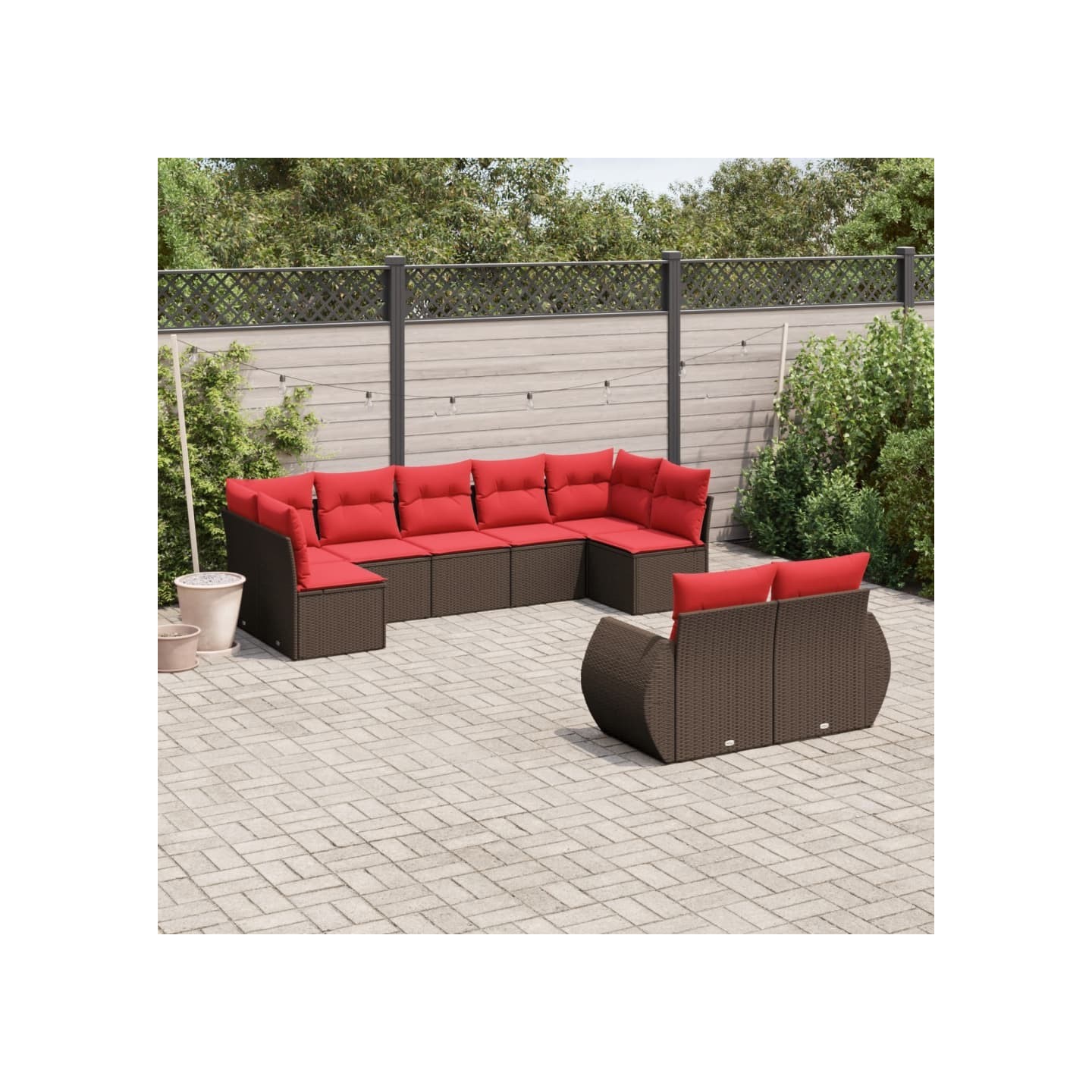 Ensemble de canapé de jardin 9 pcs avec coussins marron