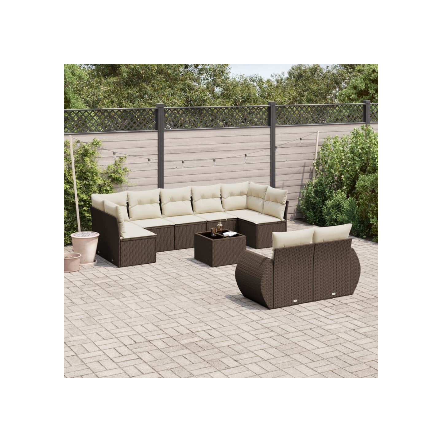 Salon de jardin 10 pcs avec coussins marron résine tressée