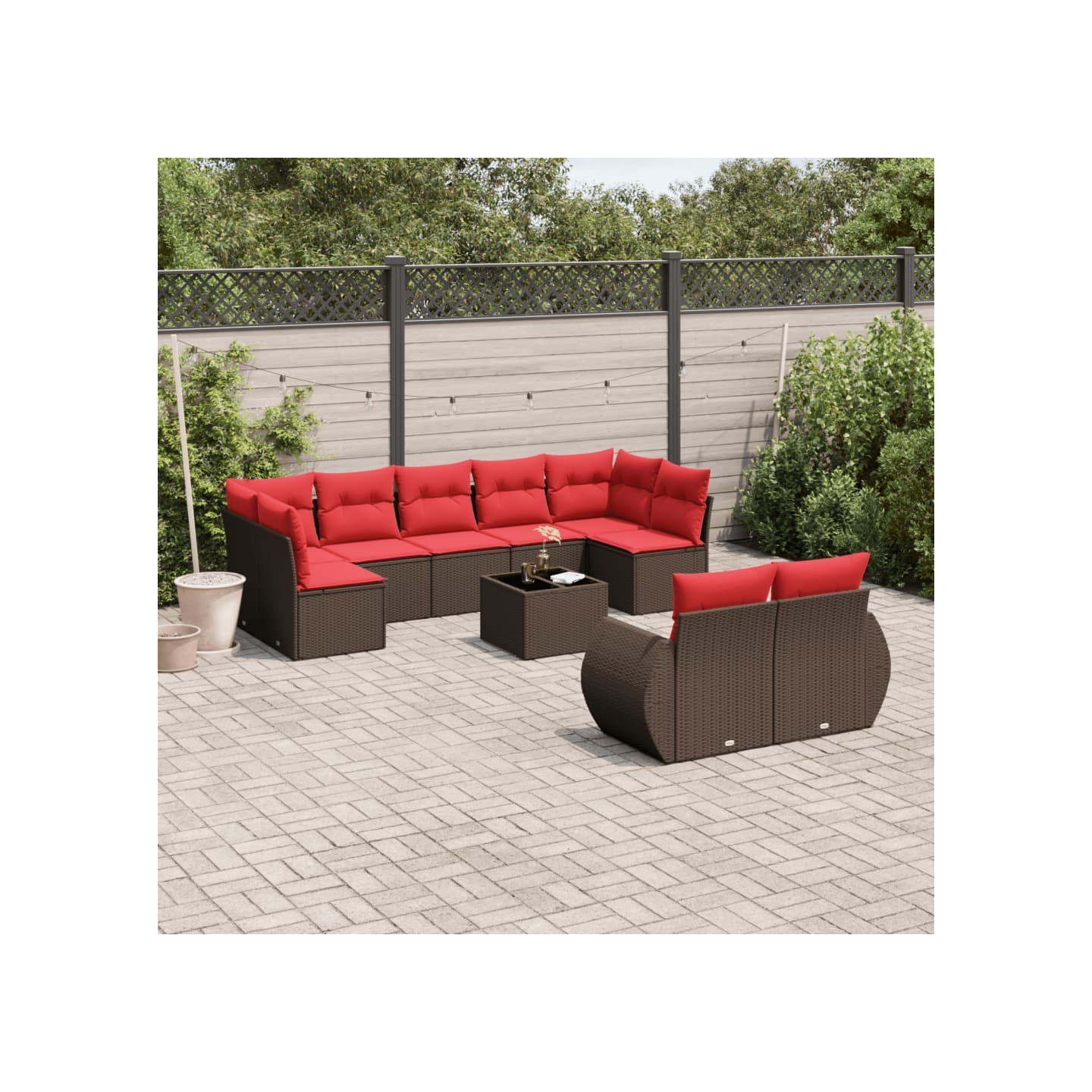 Ensemble de canapé de jardin 10 pcs avec coussins marron