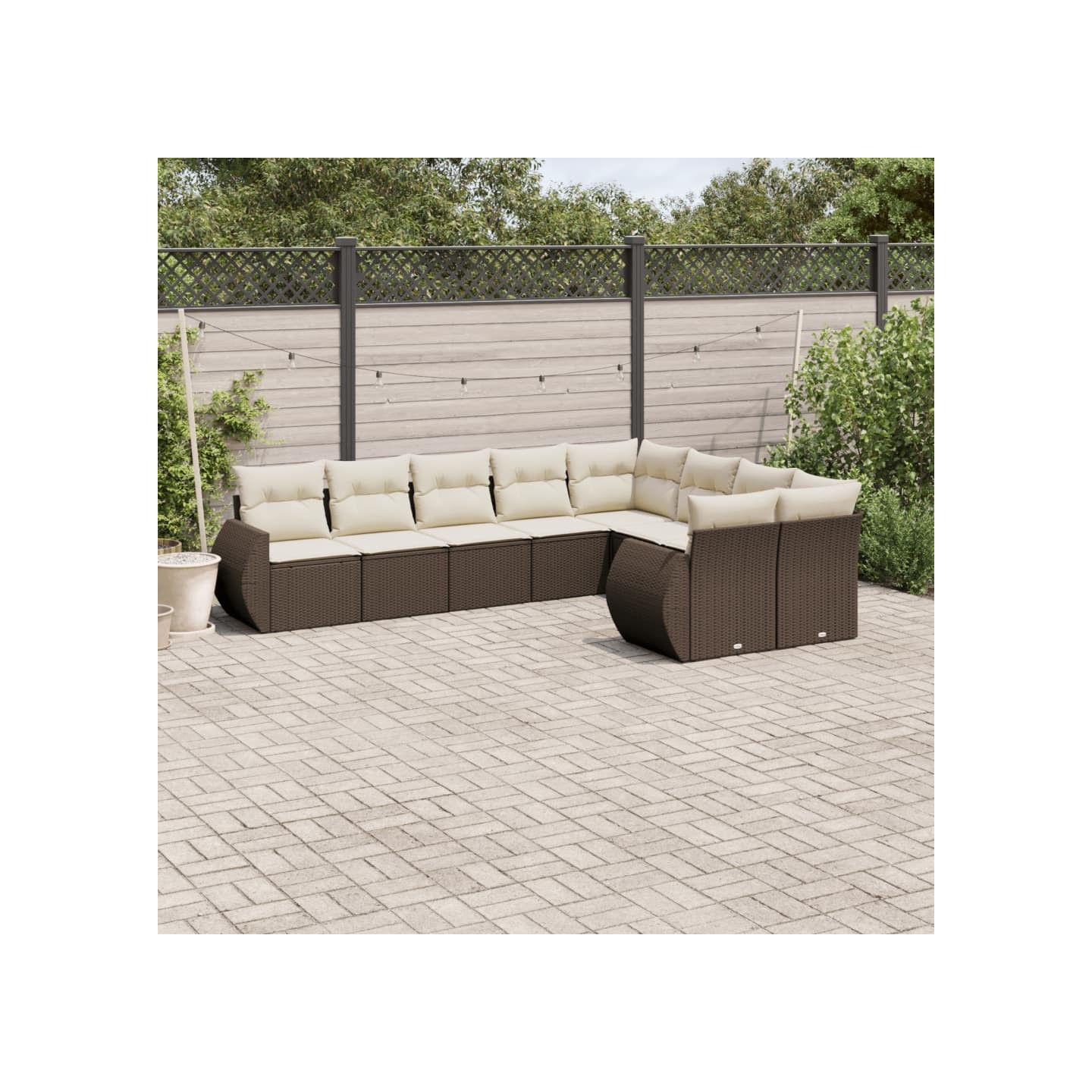 Salon de jardin avec coussins 9 pcs marron résine tressée