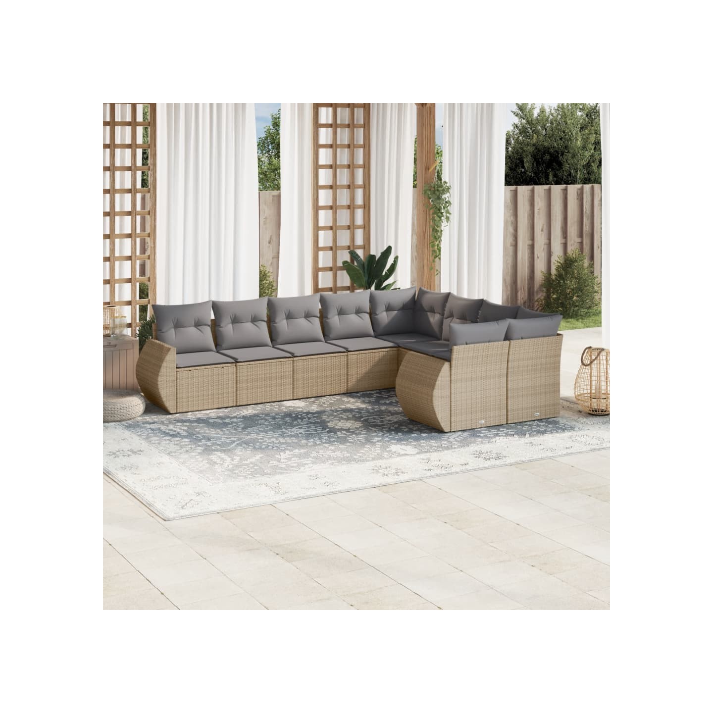 Salon de jardin avec coussins 9 pcs beige résine tressée