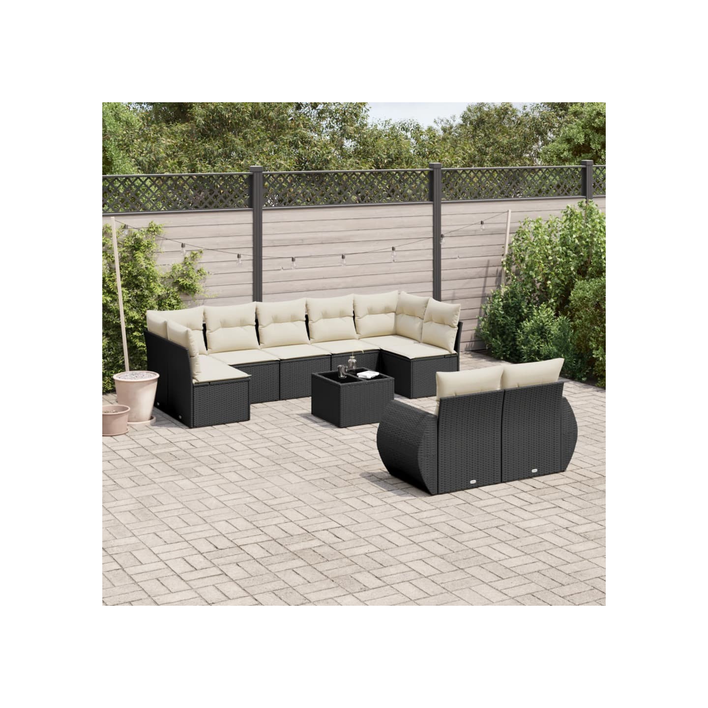Salon de jardin 10 pcs avec coussins noir résine tressée